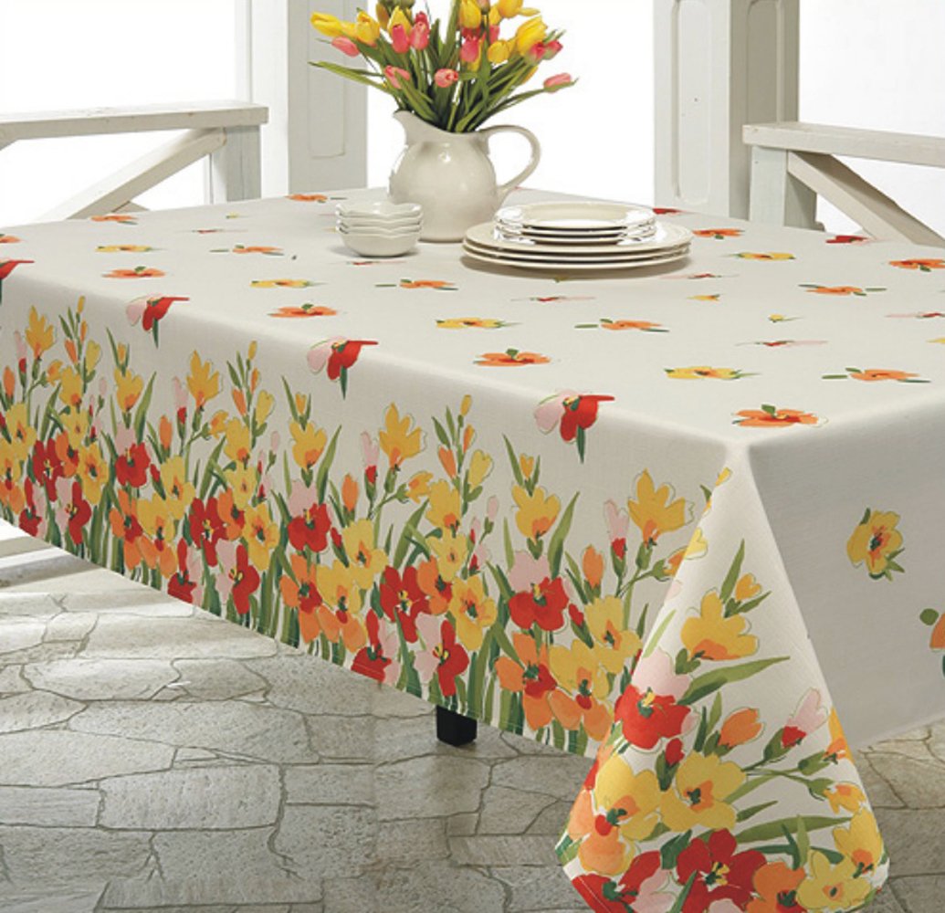Floral Border Tablecloth 52x70 Inch - Elegant Dining & Party Decor