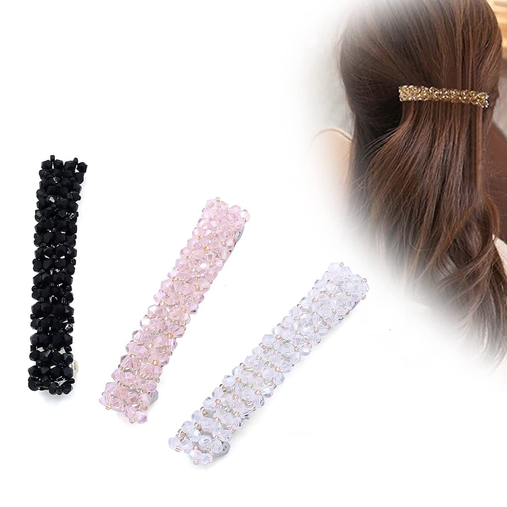 ZIBUYU® Rhinestone Hair Clips for Women & Girls - Shiny Non-Slip Barrettes & Hair Pins Set (3PCS, Pink/Black/White) | Perfect for Weddings, Parties & Daily Hair Accessories