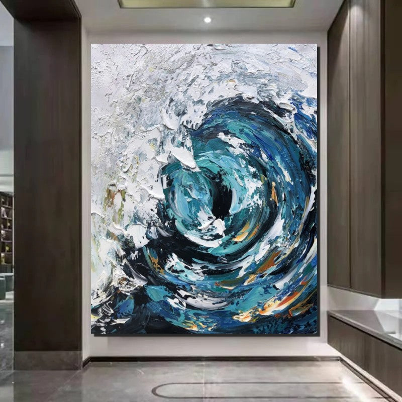 Big Wave Seascape Canvas Painting - Heavy Texture Ocean Wall Art for Living Room Decor | Coastal Landscape Artwork for Home & Office