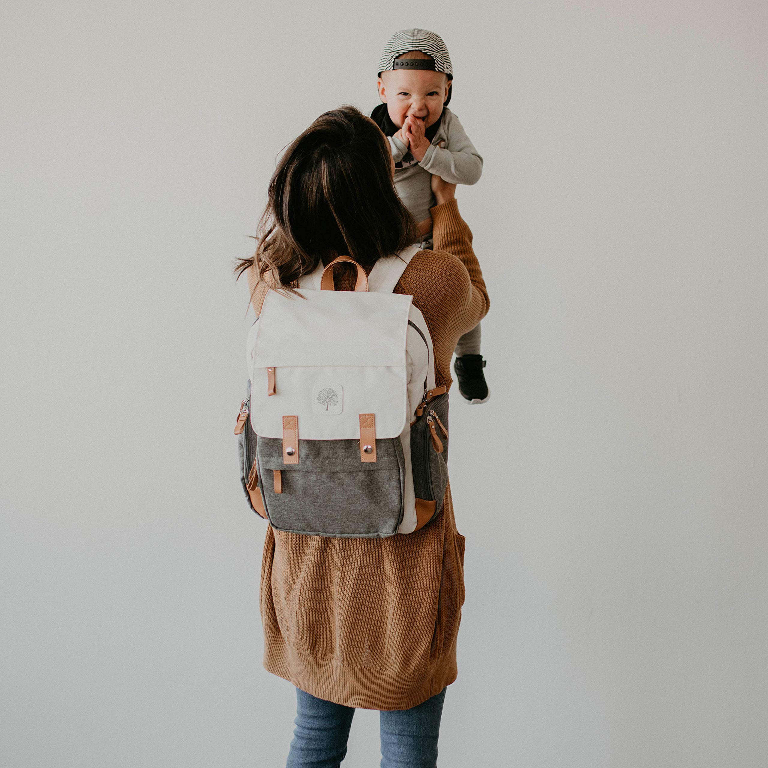 Parker Baby Diaper Backpack - Large Insulated Diaper Bag with Stroller Straps & Changing Pad - Waterproof Baby Essentials Organizer for Travel, Daycare & Outings - Cream Birch Bag