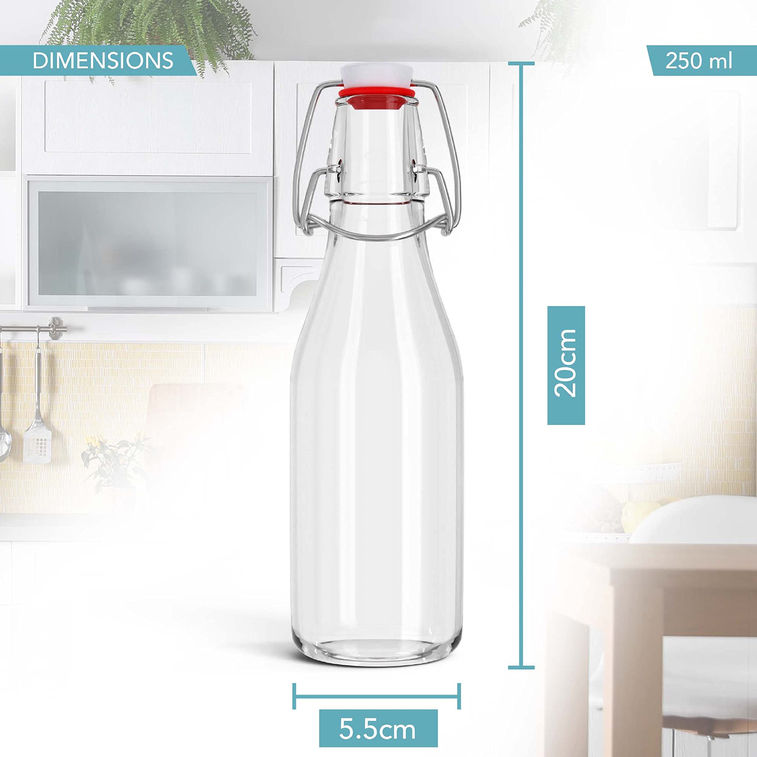 HEFTMAN 6 Pack 250ml Clear Glass Swing Top Bottles with Airtight Stoppers - Perfect for Home Brewing Beer, Wine, Kombucha, Water, Oil, Vinegar & Condiments - Ideal for DIY Beverages, Kitchen Storage & Gift Packaging