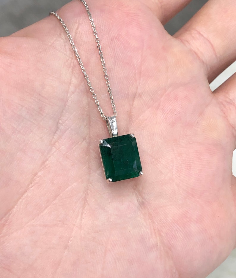 4.75 Carat Natural Emerald May Birthstone Pendant Necklace - 14K Gold Four Prong Setting, Perfect Gift for Mother's Day, Anniversary & Special Occasions