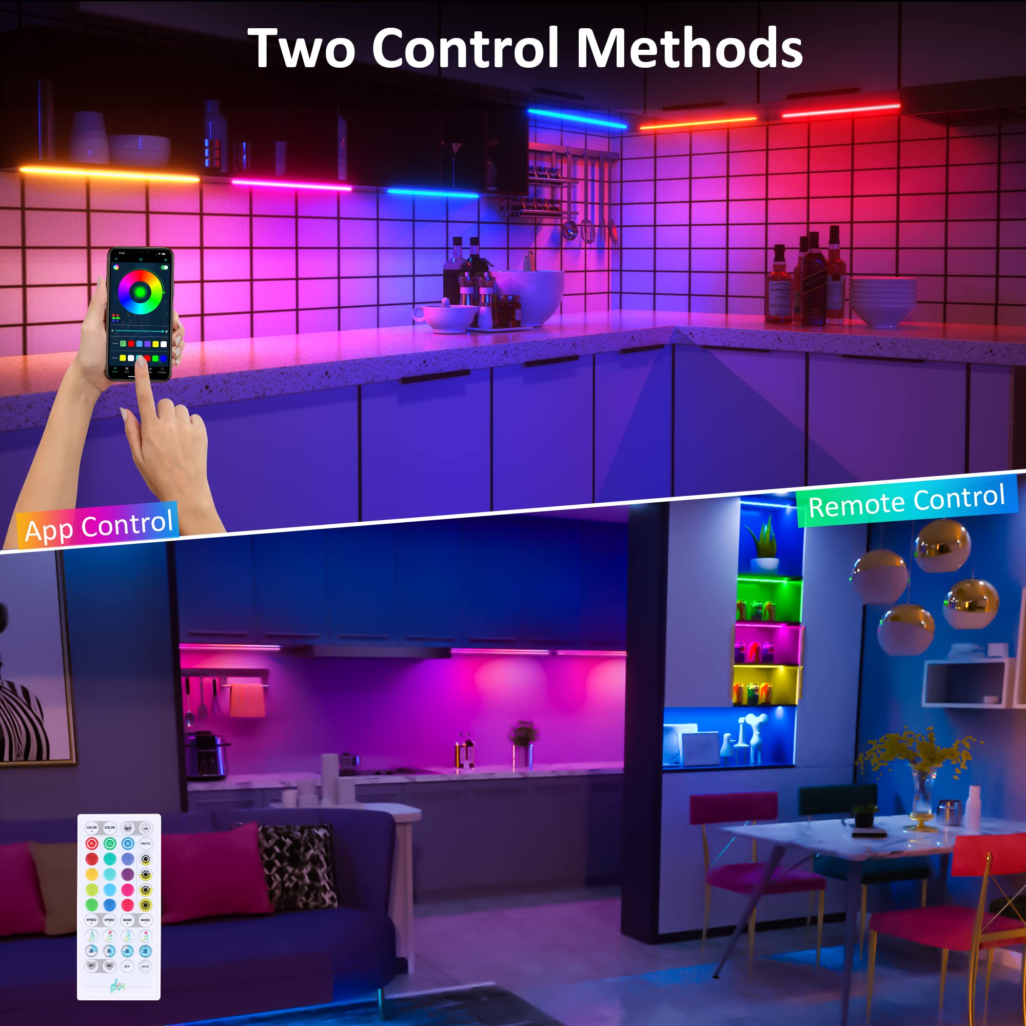 6-Piece RGB Under Cabinet Lighting Kit with Smart App & Remote Control - Dimmable LED Lights for Kitchen, Counter, Workbench & Desk - Perfect for Task Lighting, Ambient Decor & Workspace Illumination