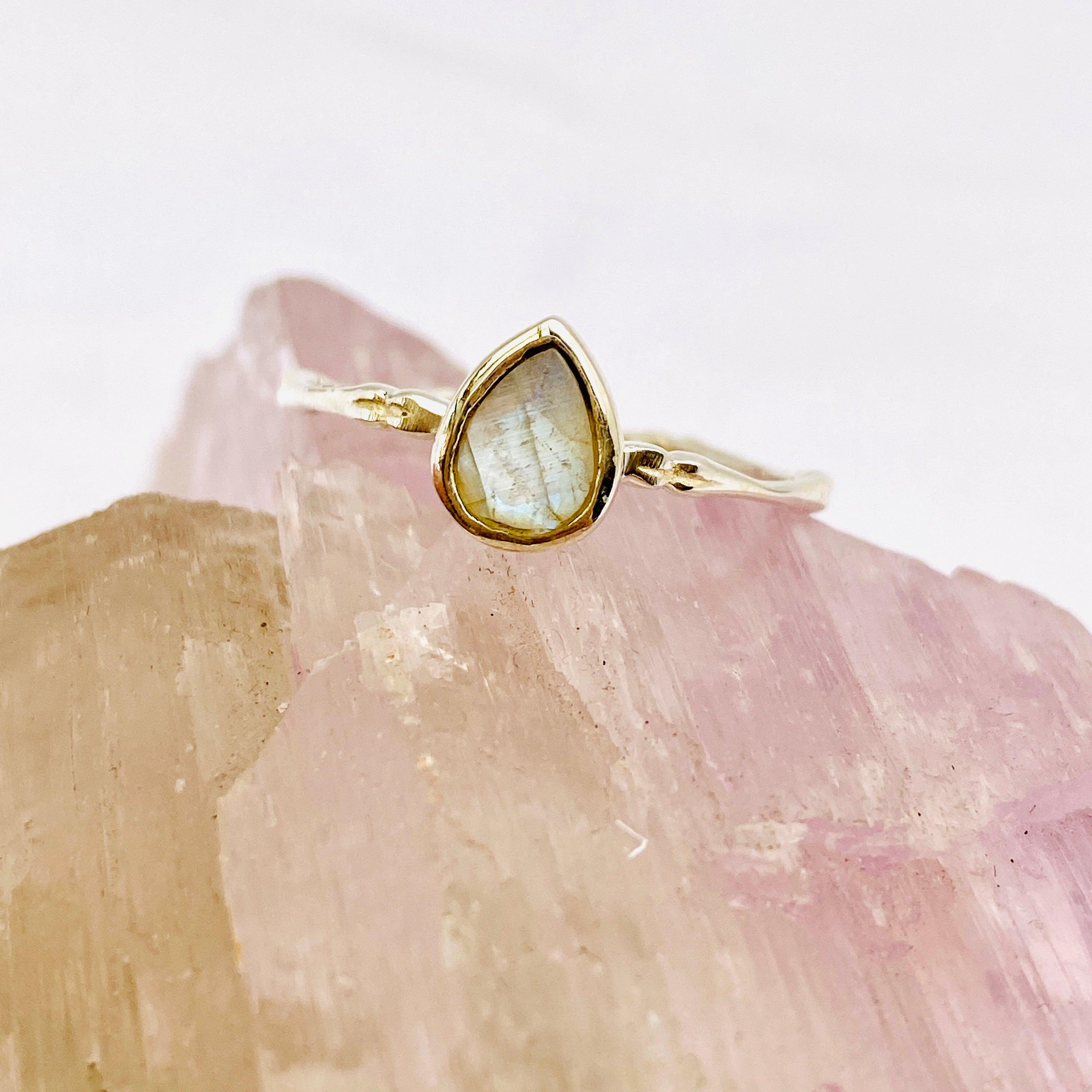 Moonstone Faceted Teardrop Fine Band Ring R3691 MS - Elegant Dainty Jewelry for Women, Perfect for Weddings, Parties & Everyday Wear