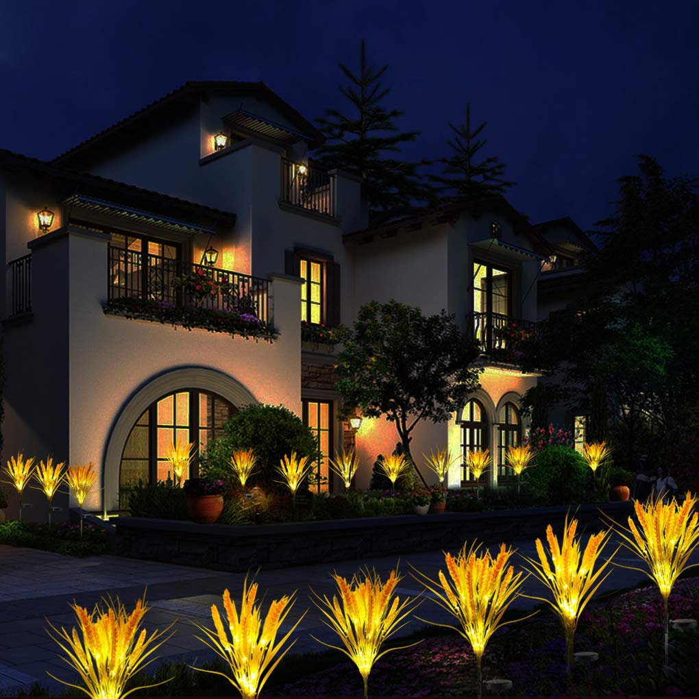 Idefair Solar Flower Lights - 2 Pack Outdoor Garden Stake Lights, Wheat Ear LED Solar Lights, Waterproof Solar Powered Decor for Yard, Lawn, Pathway & Wedding (Perfect for Patio, Backyard & Landscape Lighting)