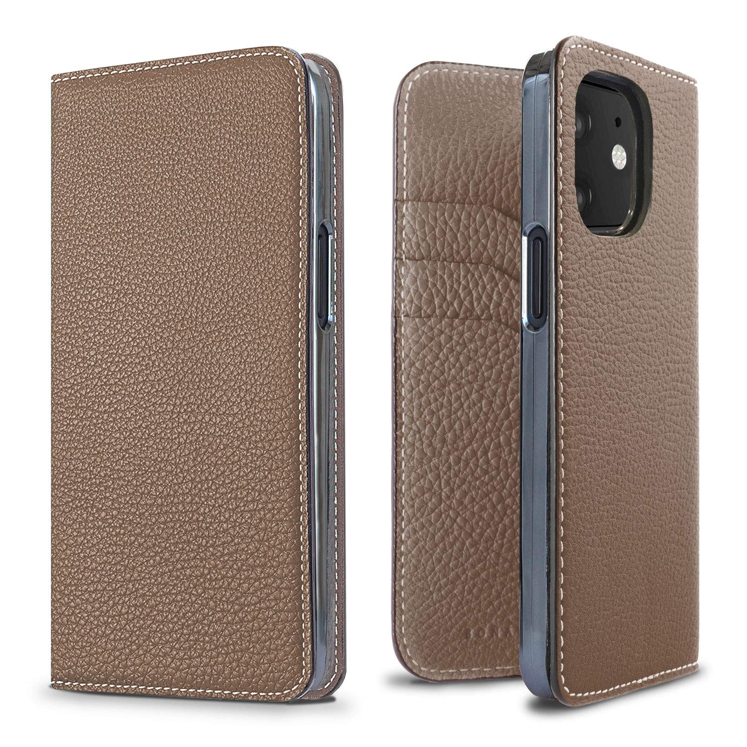 BONAVENTURA Diary Smartphone Case for iPhone 12 Mini - Slim Protective Cover with Premium Etoupe Leather | Perfect for Everyday Use, Work & Travel