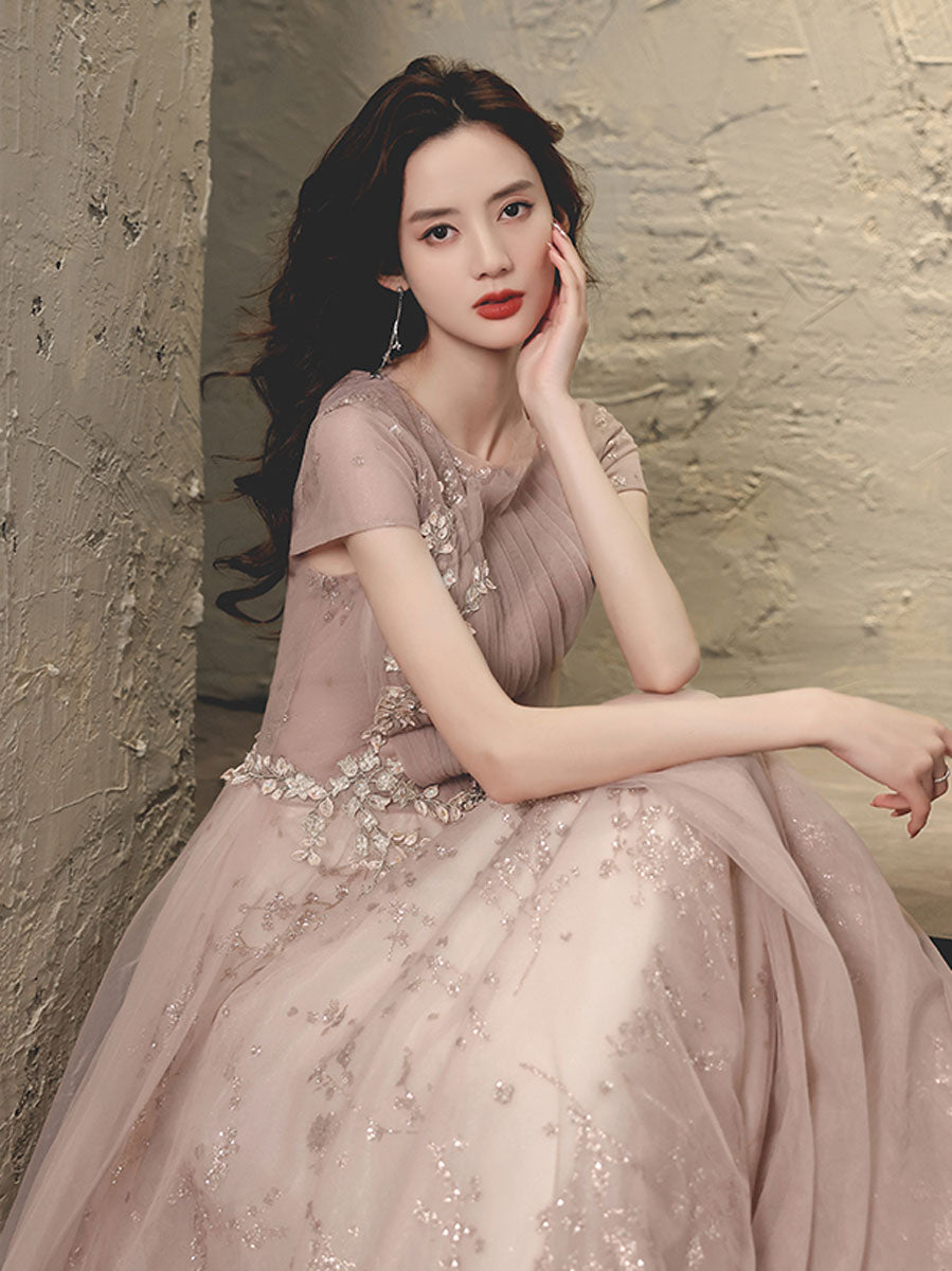 Elegant Pink Tulle Lace Long Prom Dress for Women - Formal Evening Gown for Homecoming, Wedding, Quinceañera & Special Occasions