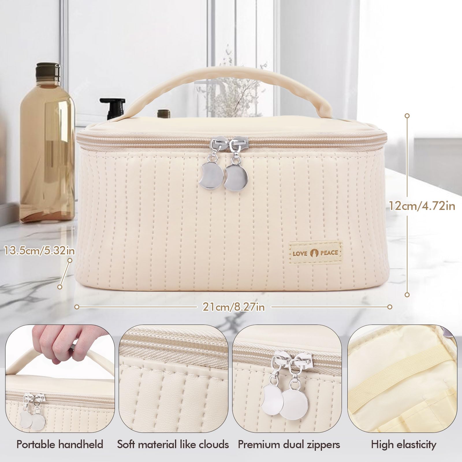 Large Capacity Travel Makeup Bag - PU Leather Cosmetic Organizer & Toiletry Storage Pouch for Women | Perfect for Airplane Carry-On, Gym Essentials, and Weekend Getaways