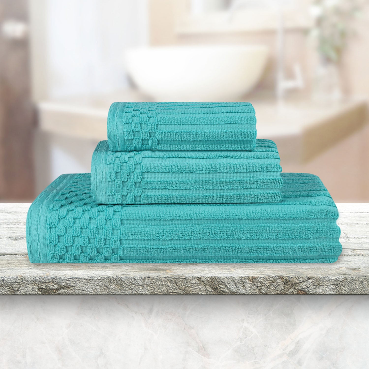 Premium Soho Ribbed Textured Cotton Bath Towel Set - Ultra Absorbent 3-Piece Towel Collection for Spa, Bathroom & Guest Use | Soft Luxury Towels for Home & Hotel