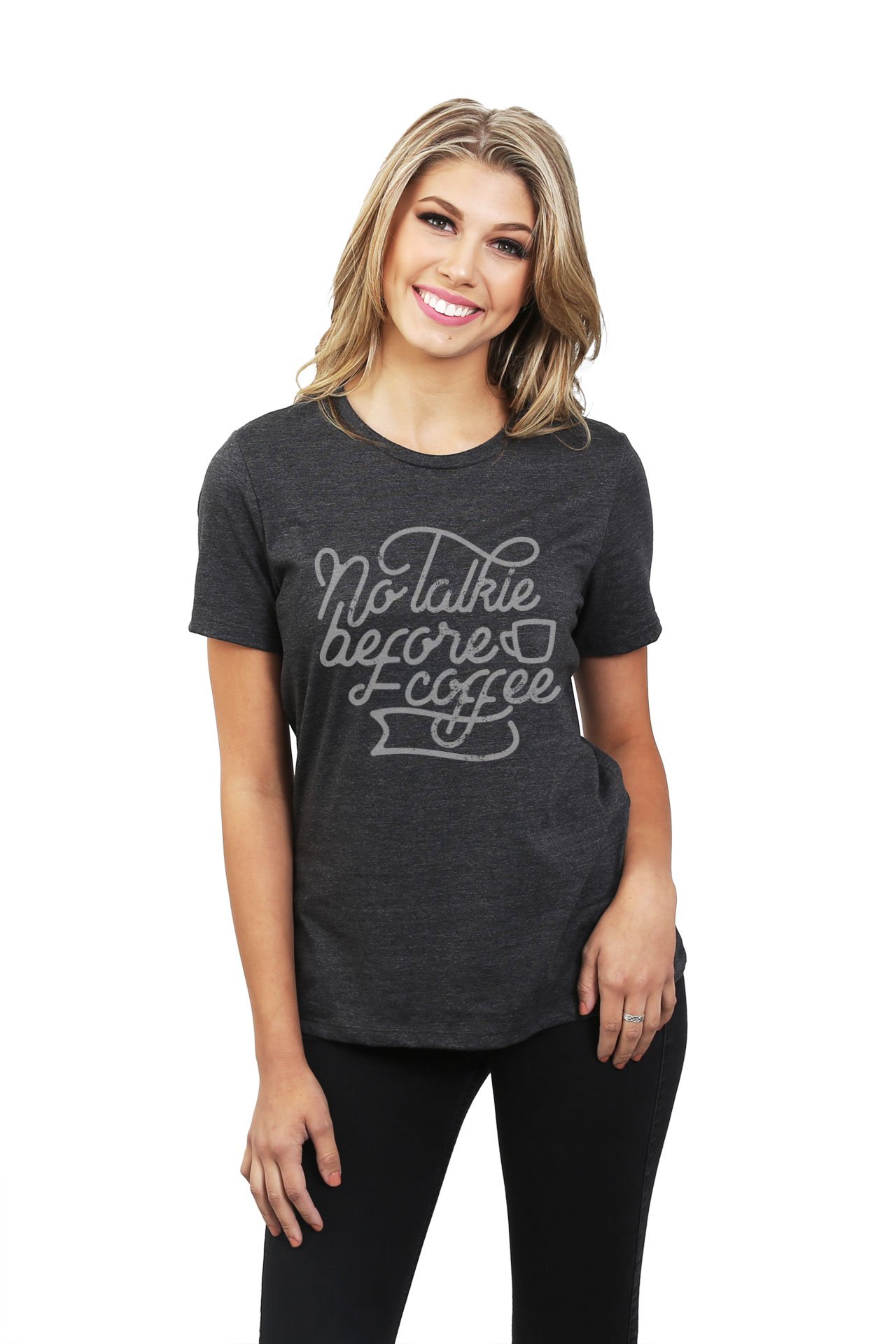 No Talkie Before Coffee Women's Relaxed Fit Graphic T-Shirt - Casual Comfort Tee for Coffee Lovers, Morning Wear & Weekend Outfits