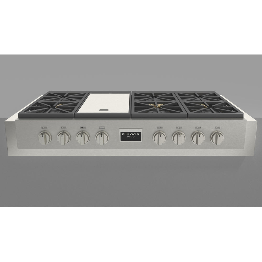 Fulgor Milano 48-Inch 600 Professional Series All Gas Rangetop - Model F6GRT486GS1 | Premium Gas Cooktop for Commercial Kitchens & Home Chefs | Ideal for High-Volume Cooking & Gourmet Meal Preparation