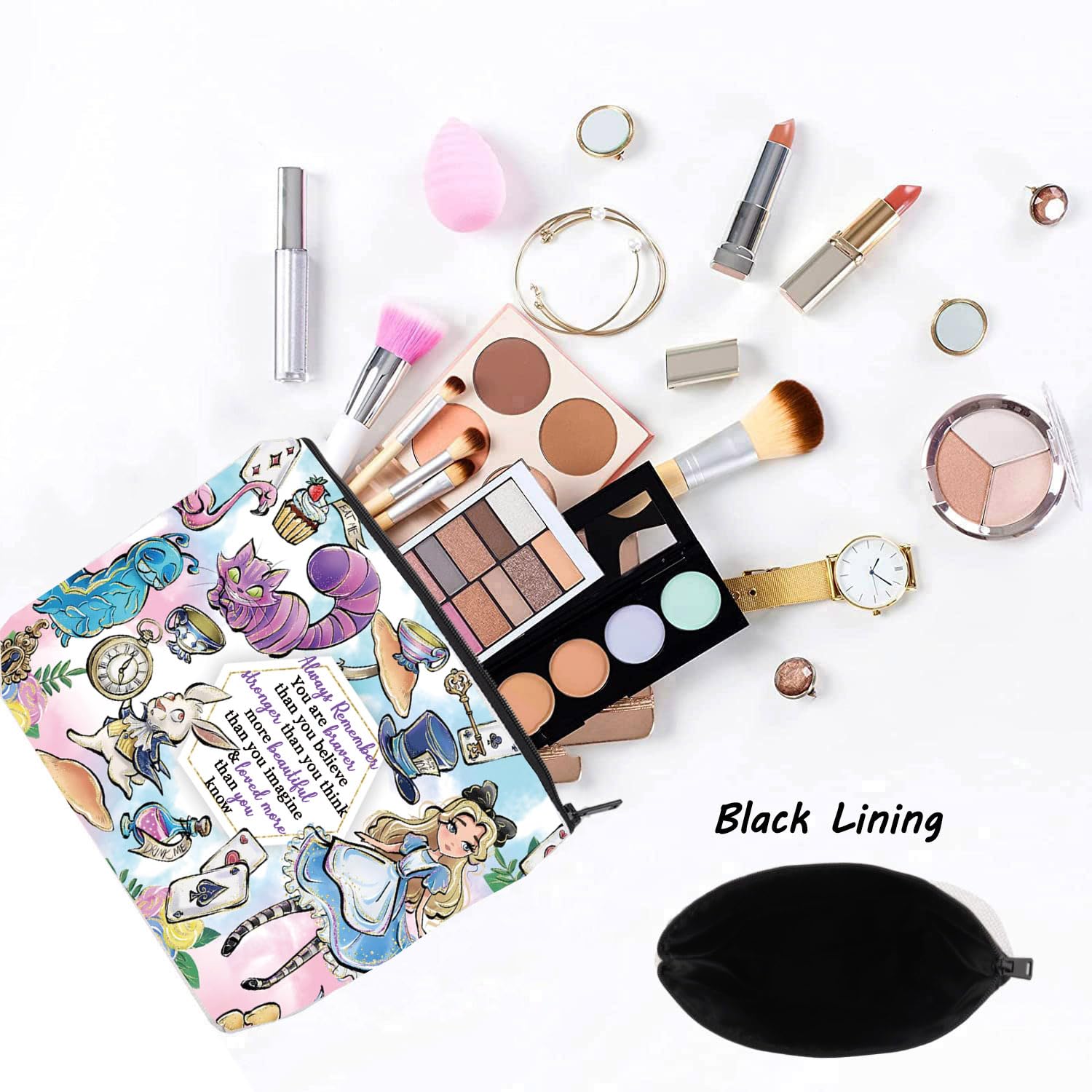 LEVLO Alice in Wonderland Cosmetic Bag - Cute Makeup Pouch for Fairy Tale Fans, Perfect Gift for Alice Lovers - Use for Travel, School, or Daily Essentials Storage