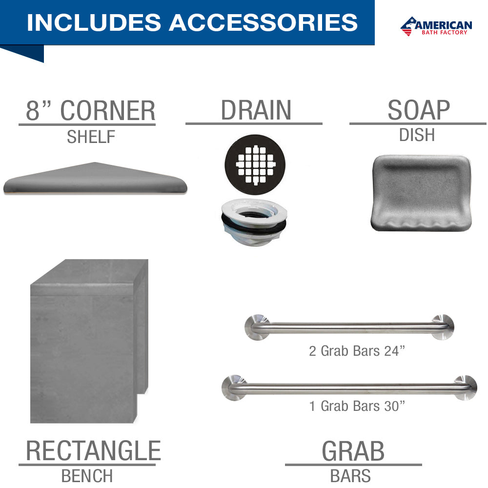 Freedom 60 Alcove Wet Cement Sistine Stone & Jewel Stone Accent DIY Shower Remodel Kit - Easy Bathroom Upgrade for Modern Home Renovation