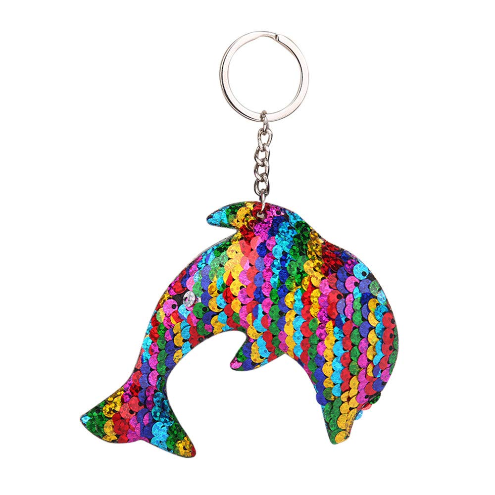 Sparkly Dolphin Sequin Keychain - Multicolor Fashion Key Ring with Pendant for Women Girls (Perfect Gift for Birthday, Party, School, Travel Accessories)