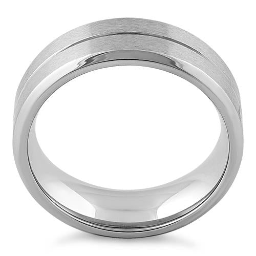 Polished Stainless Steel Beveled Groove Satin Finish Band Ring for Men & Women - Wedding, Engagement, Anniversary, or Everyday Wear Jewelry