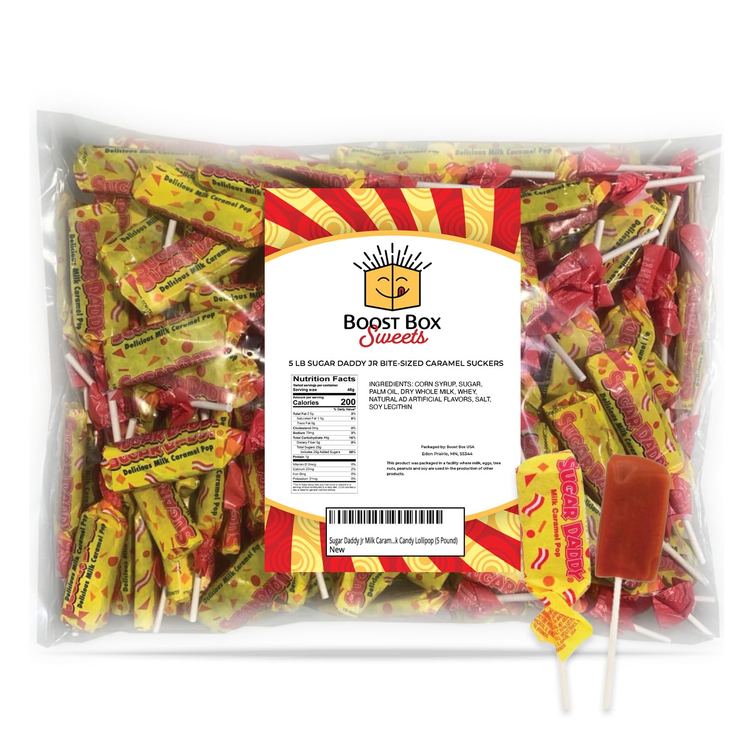 Bulk Sugar Daddy Jr Milk Caramel Pop Miniature Lollipops - Individually Wrapped Candy (5lb) - Perfect for Party Favors, Halloween Treats & Office Snacks