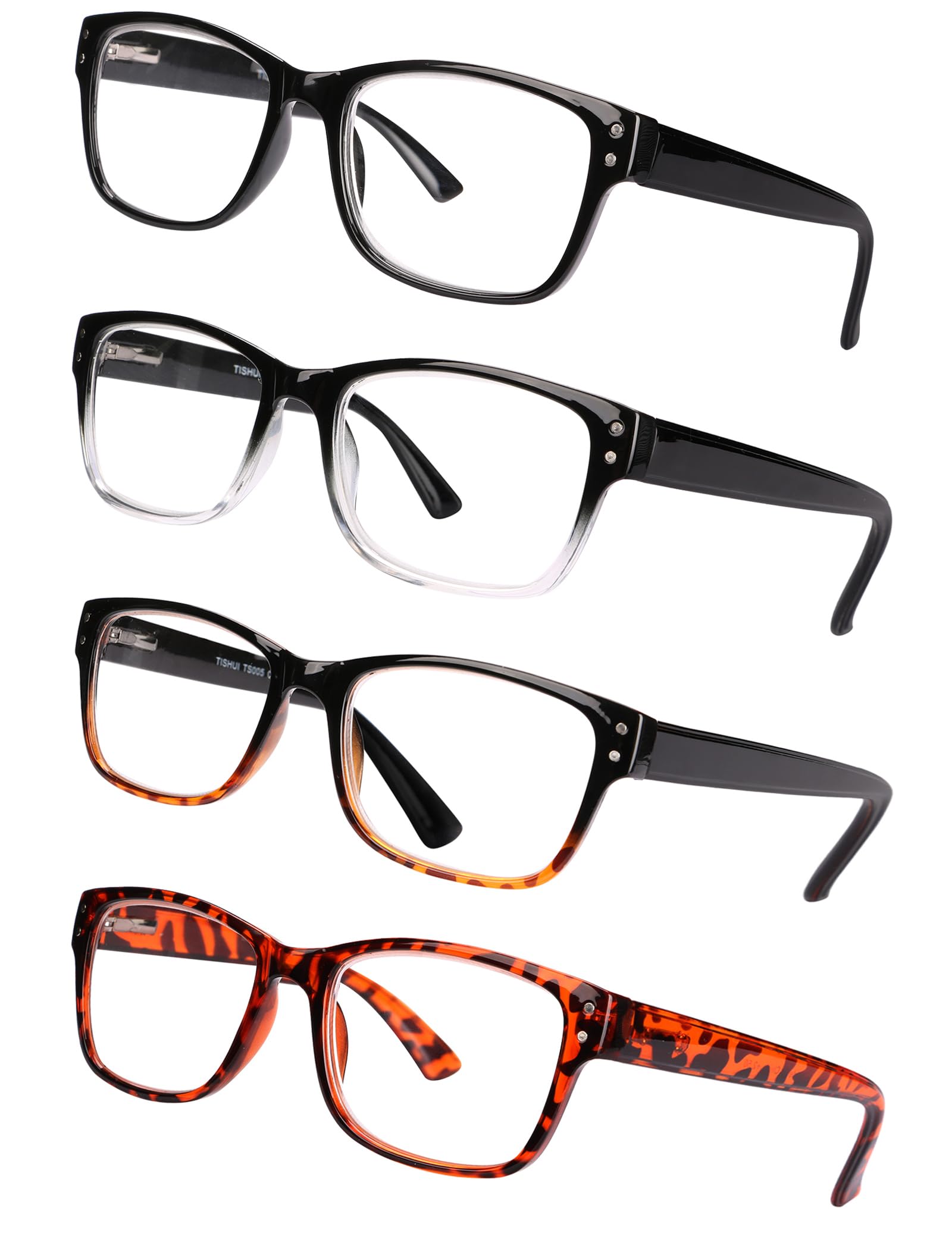 Fashionable Square Reading Glasses for Men & Women - Lightweight Comfortable Frames with Spring Hinge - Perfect for Reading, Working, and Daily Use