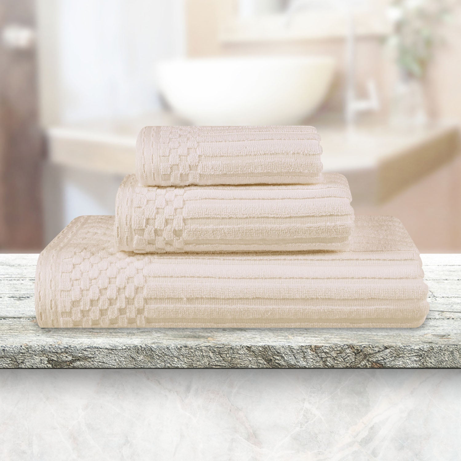 Premium Soho Ribbed Textured Cotton Bath Towel Set - Ultra Absorbent 3-Piece Towel Collection for Spa, Bathroom & Guest Use | Soft Luxury Towels for Home & Hotel