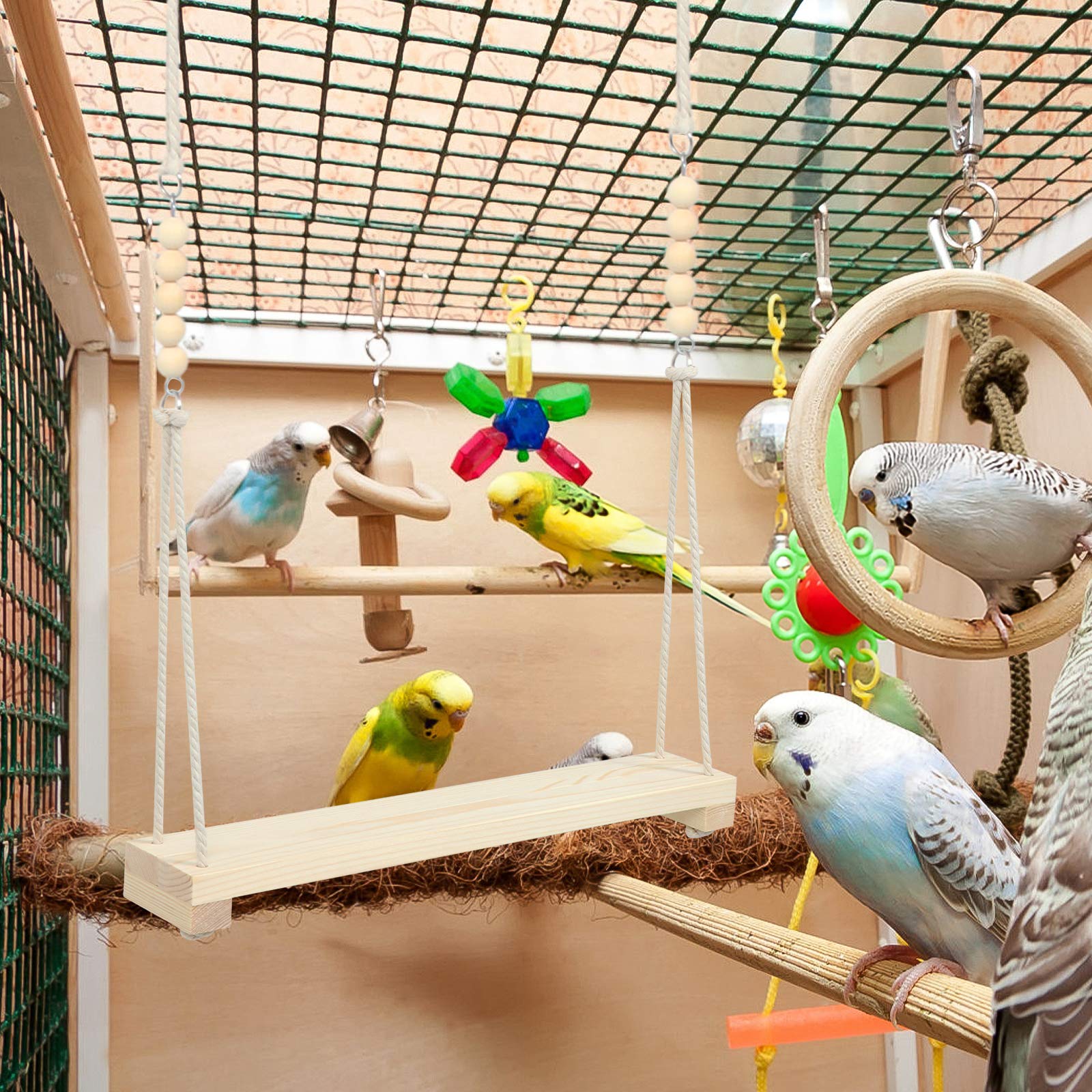 Premium Large Wooden Parrot Perch Swing - Chicken Ladder Stand Toy for Cockatiels, Macaws & Pet Birds | Durable Bird Cage Accessory for Climbing & Play