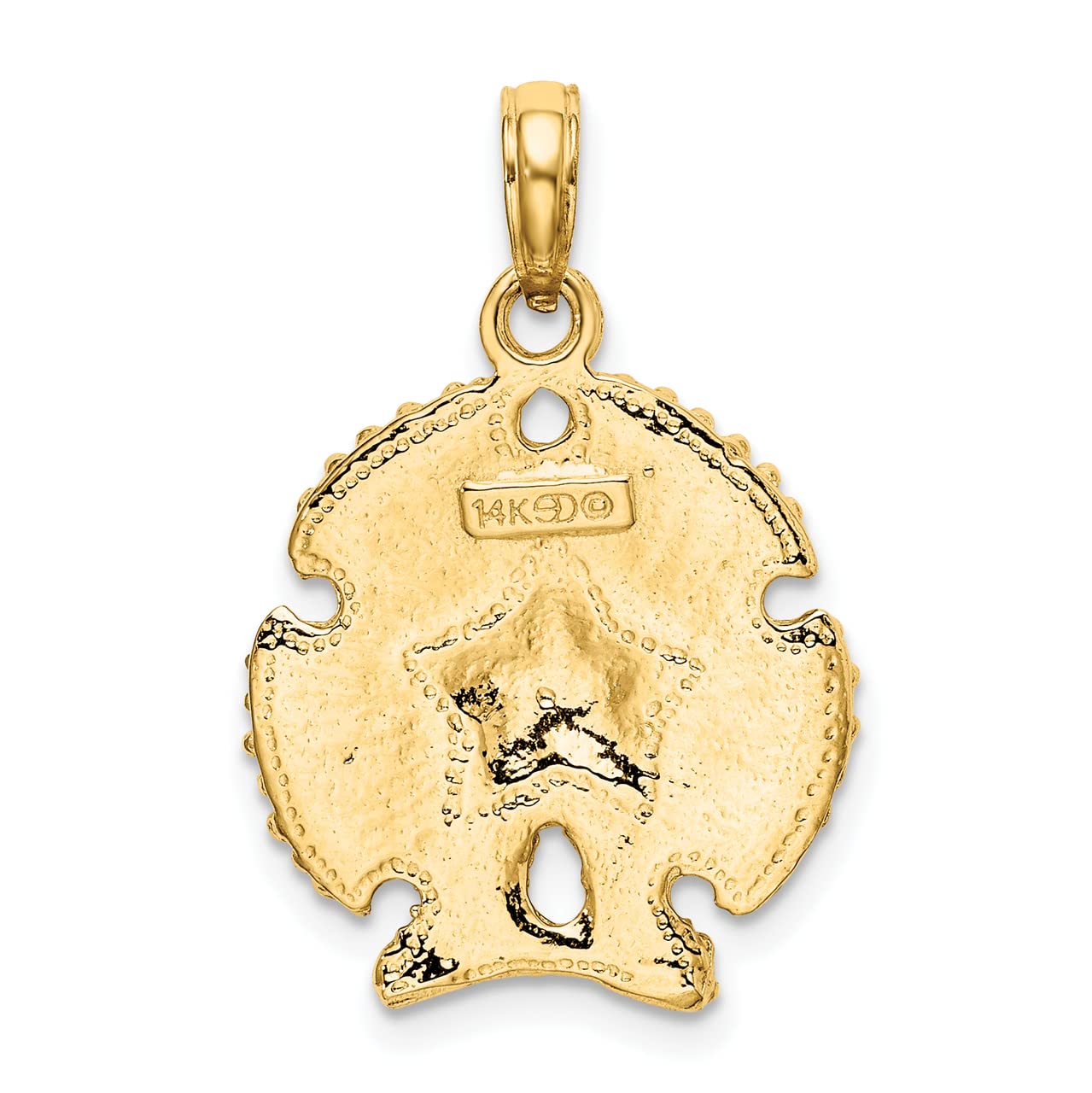 14k Yellow Gold Textured Sand Dollar Charm Pendant - Lex & Lu Dainty Beach Jewelry for Necklace Layering, Gift Giving & Coastal Fashion Accessories