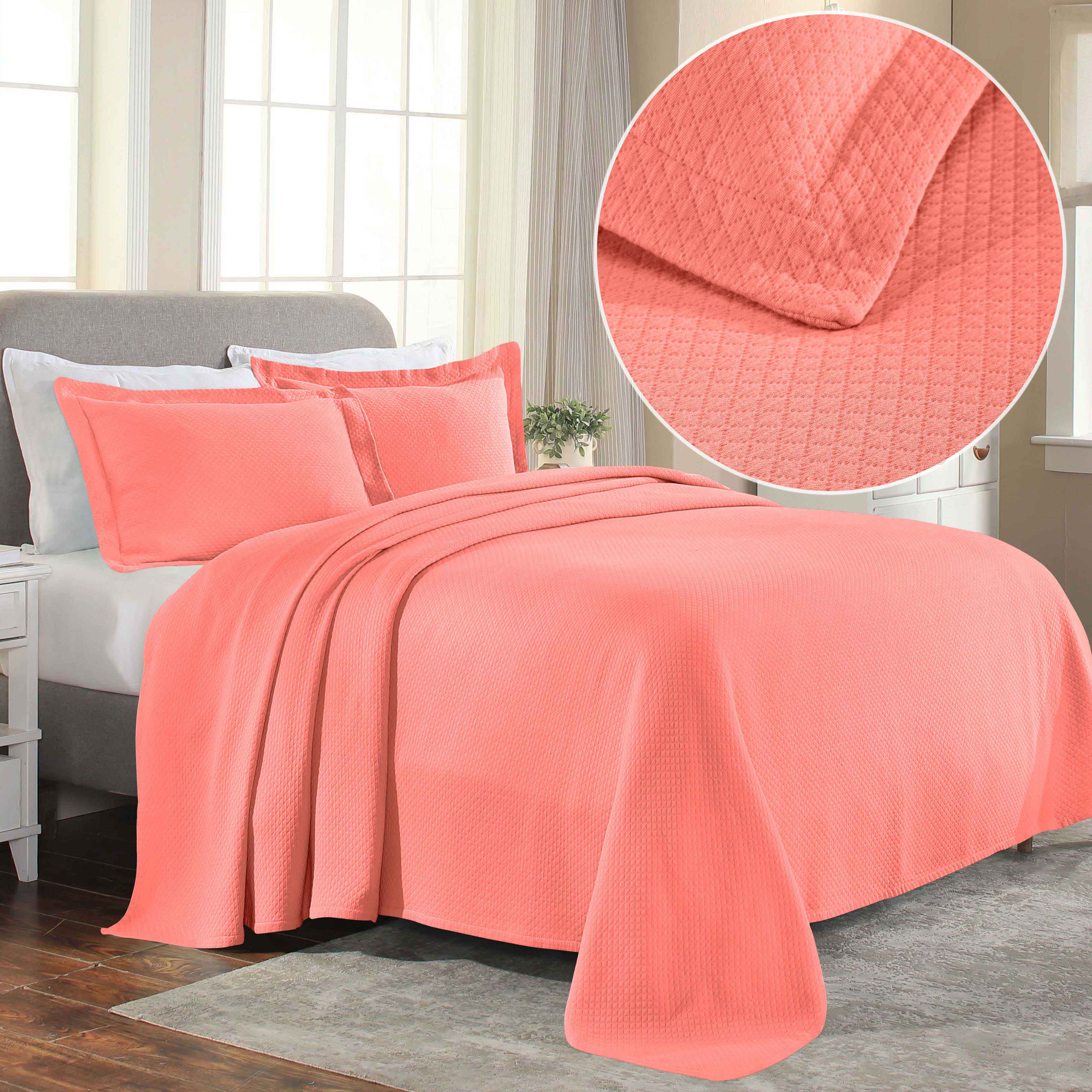 Luxury Jacquard Matelassé Cotton Diamond Solitaire Bedspread Set - Queen Size Bedding Coverlet for Master Bedroom, Guest Room & Hotel Decor