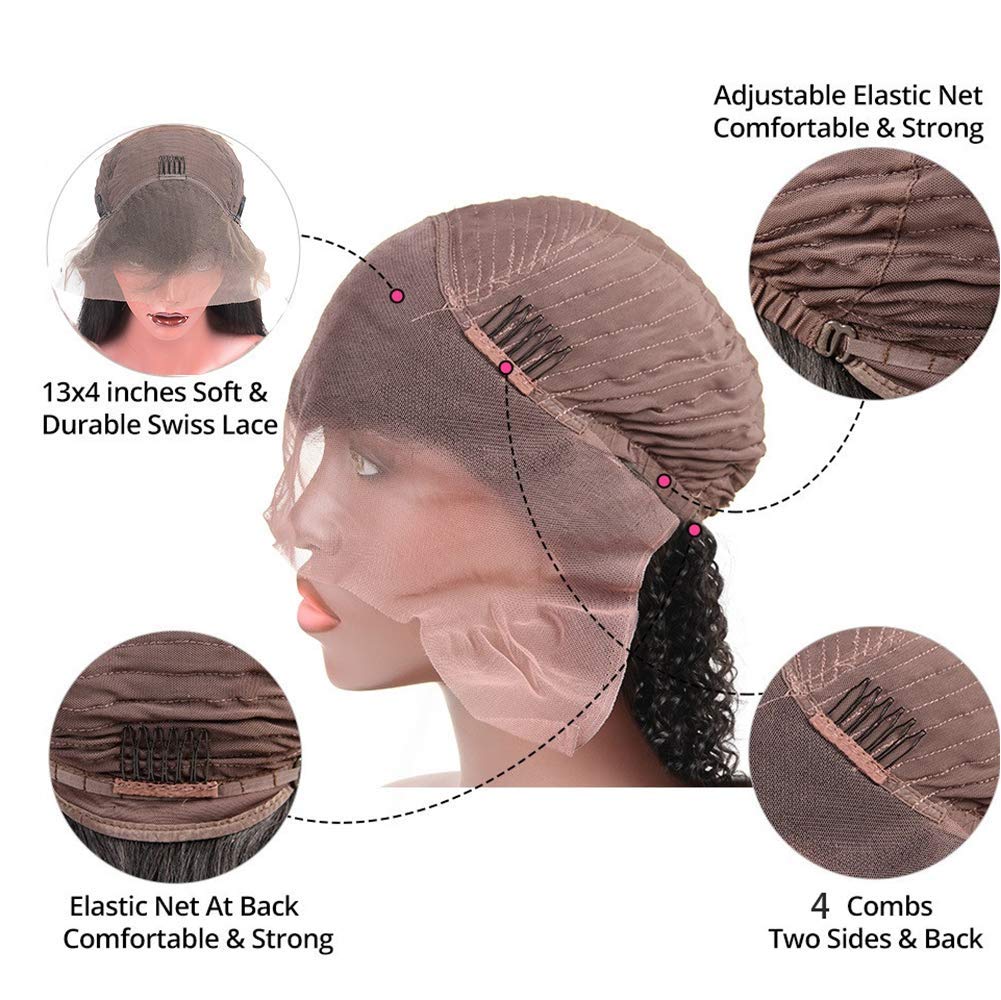 Kinky Curly Lace Front Wigs Human Hair - Pre Plucked Bleached Knots, Medium Cap, #1 Jet Black Color, 13x4 Lace Frontal, No Shedding, 10 Inch Length - Perfect for Cosplay, Daily Wear, and Special Occasions