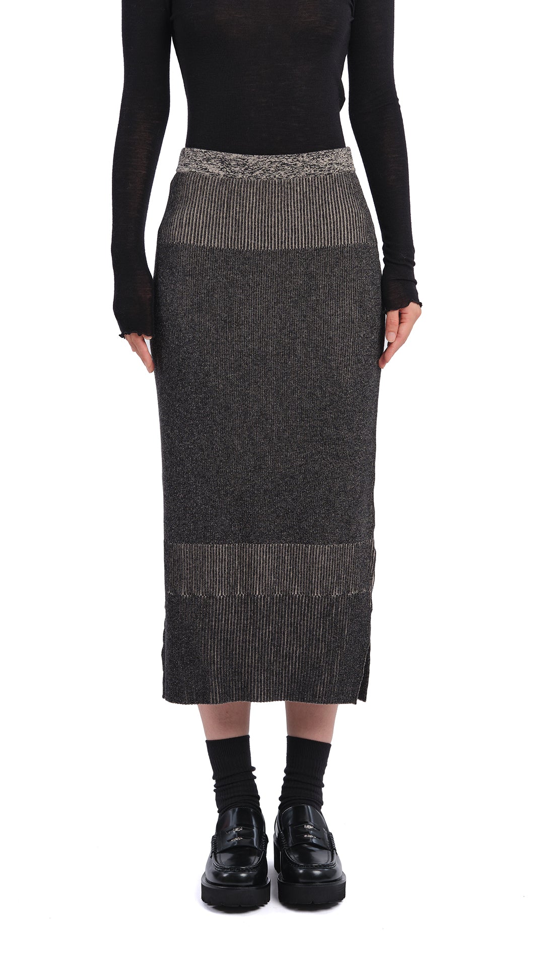 Stylish Knitted Two-Tone Pencil Skirt for Women | Slim Fit Stretch Office Work Dress | Perfect for Business Casual, Date Night & Cocktail Parties