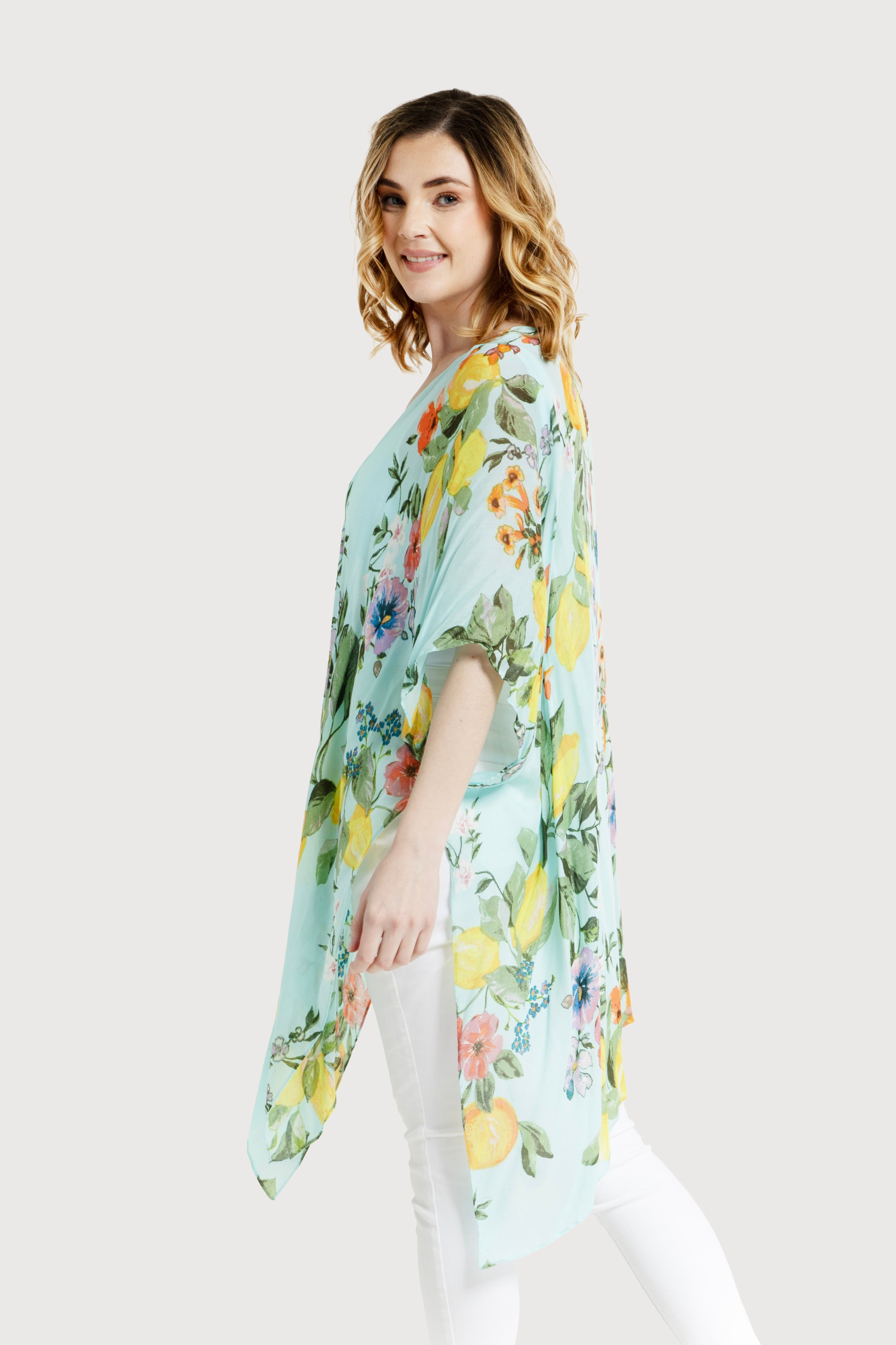 Lightweight Citrus Kimono - Elegant Floral Japanese Robe for Women, Perfect for Loungewear, Yoga, and Summer Outfits