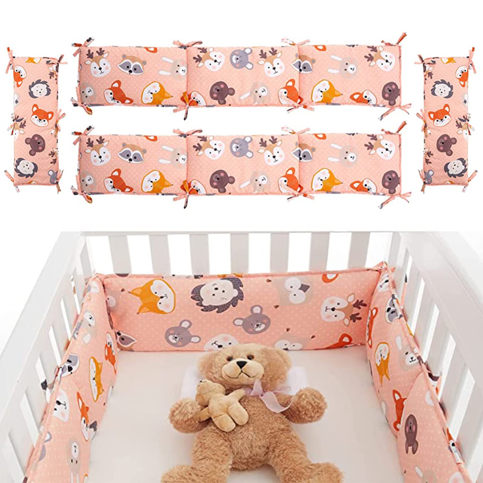 Waterproof Crib Mattress Protector 4-Piece Set - 100% Cotton, Bumperless, 4-Sided Protection (Fox Design) | Safe & Breathable for Baby's Nursery, Daycare, or Travel Crib