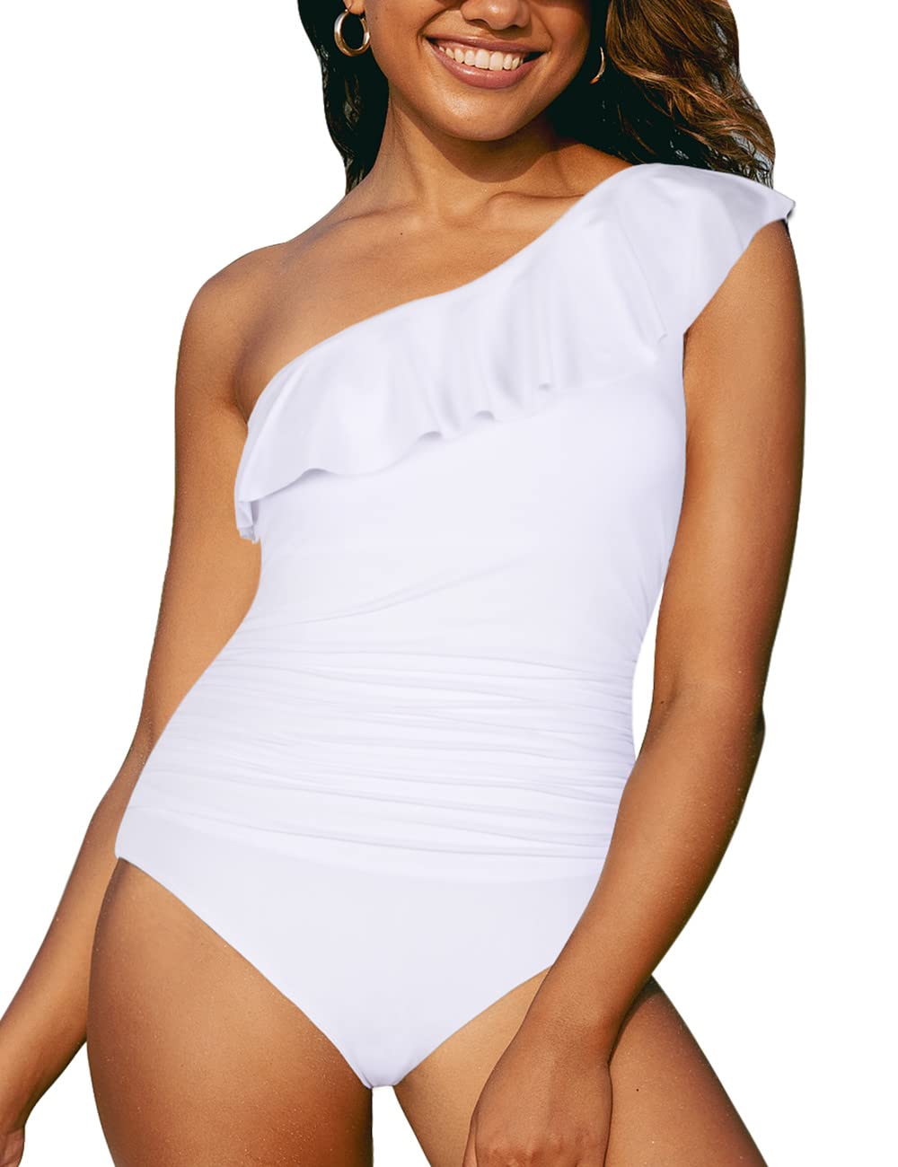 Hilor Women's One Piece Swimsuit Tummy Control Asymmetric One Shoulder Bathing Suit - Sexy Beachwear for Pool, Vacation & Summer Activities