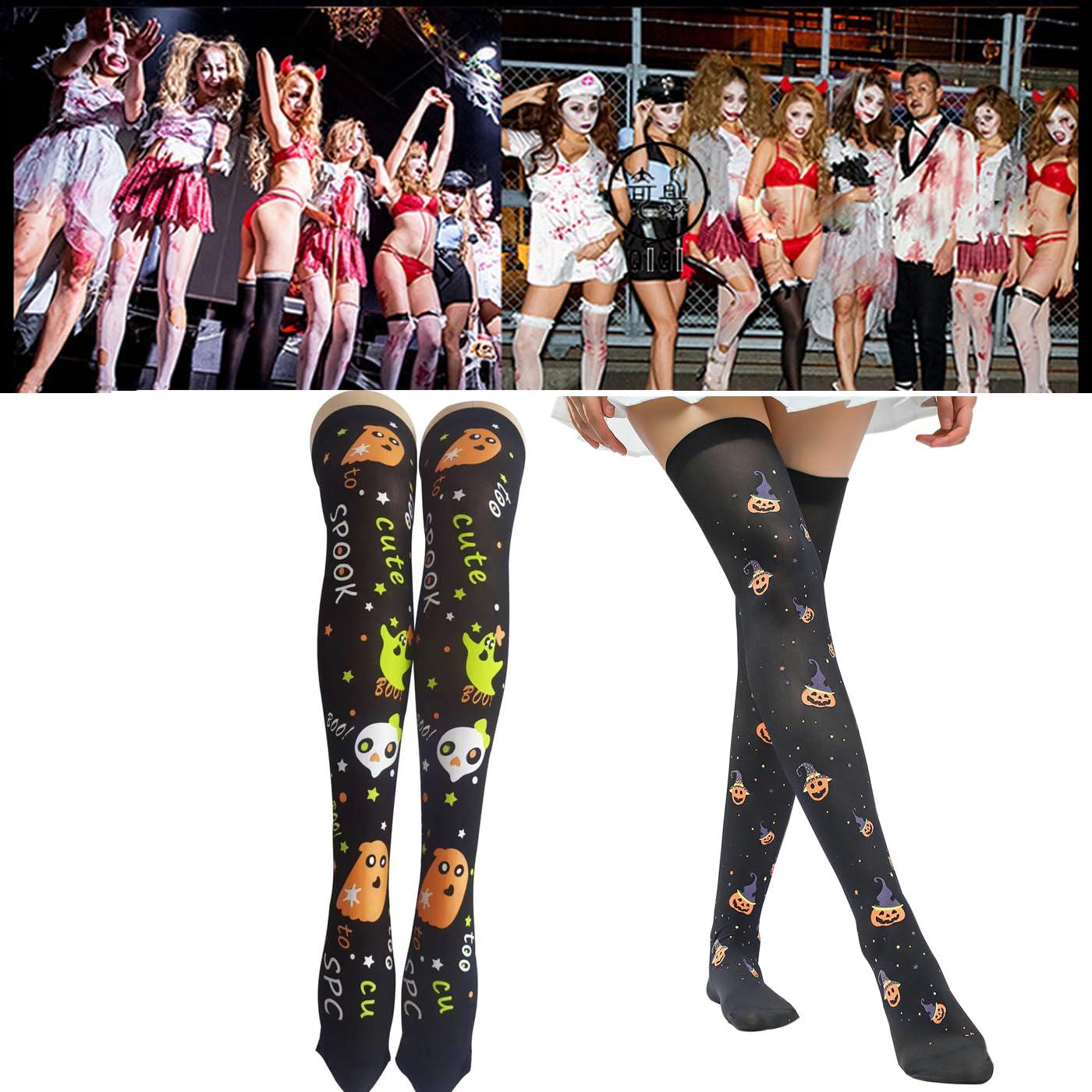 Halloween Pumpkin Ghost Black Thigh High Stockings - Women's Over Knee Socks with Web & Bat Designs for Cosplay, Costume Parties & Halloween Outfits (2 Pairs) - Perfect for Halloween Events, Cosplay Costumes & Themed Parties
