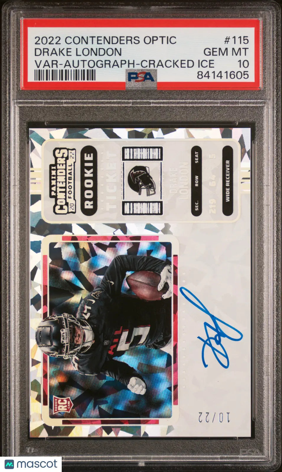 2022 Panini Contenders Optic Drake London Rookie Card Cracked Ice Auto PSA 10 Gem Mint - Perfect for NFL Collectors & Atlanta Falcons Fans, Great for Display or Investment