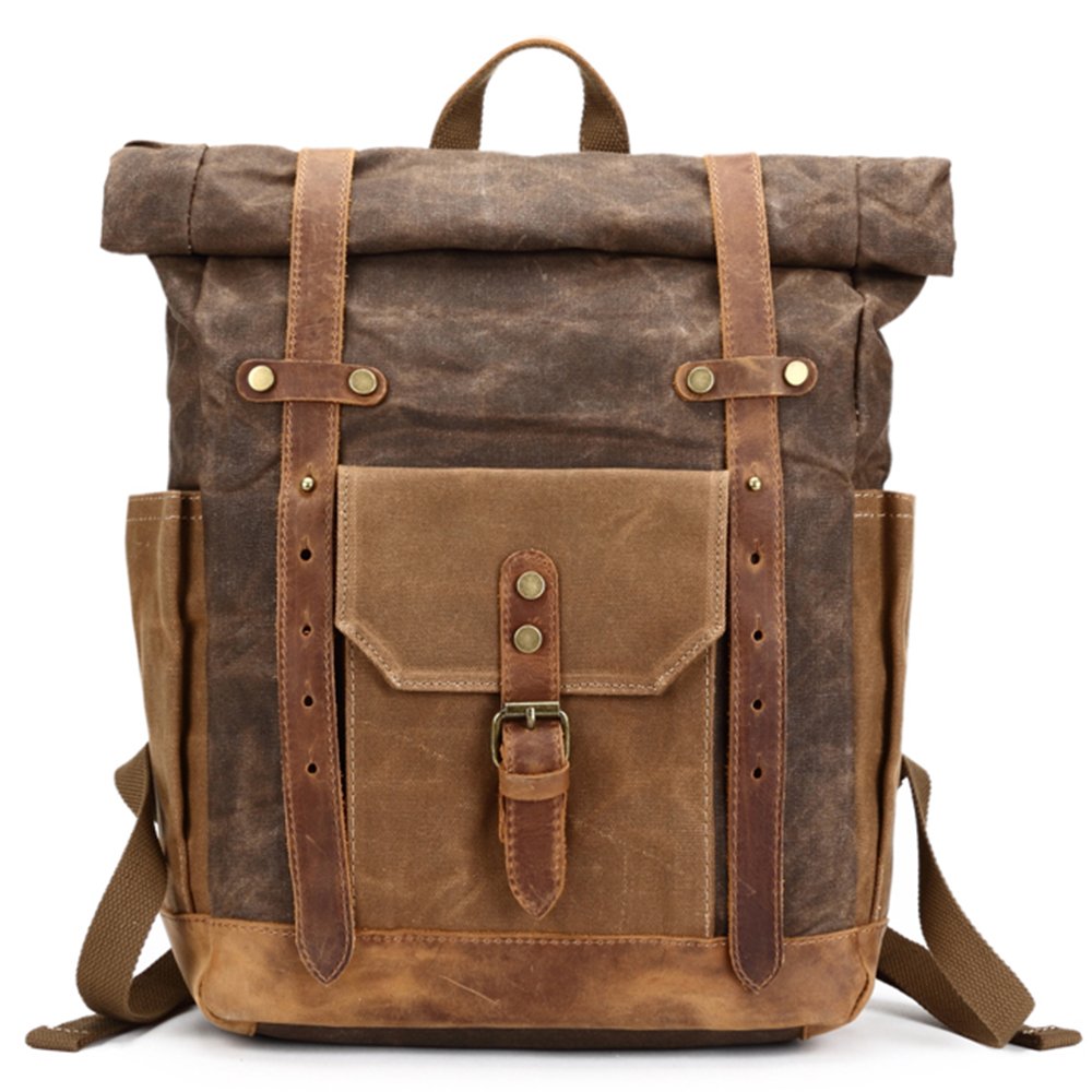 Waterproof Canvas Leather Backpack for College Students & Travel - Durable Rucksack Fits 15 Inch Laptops - Perfect for School, Weekend Trips & Outdoor Adventures