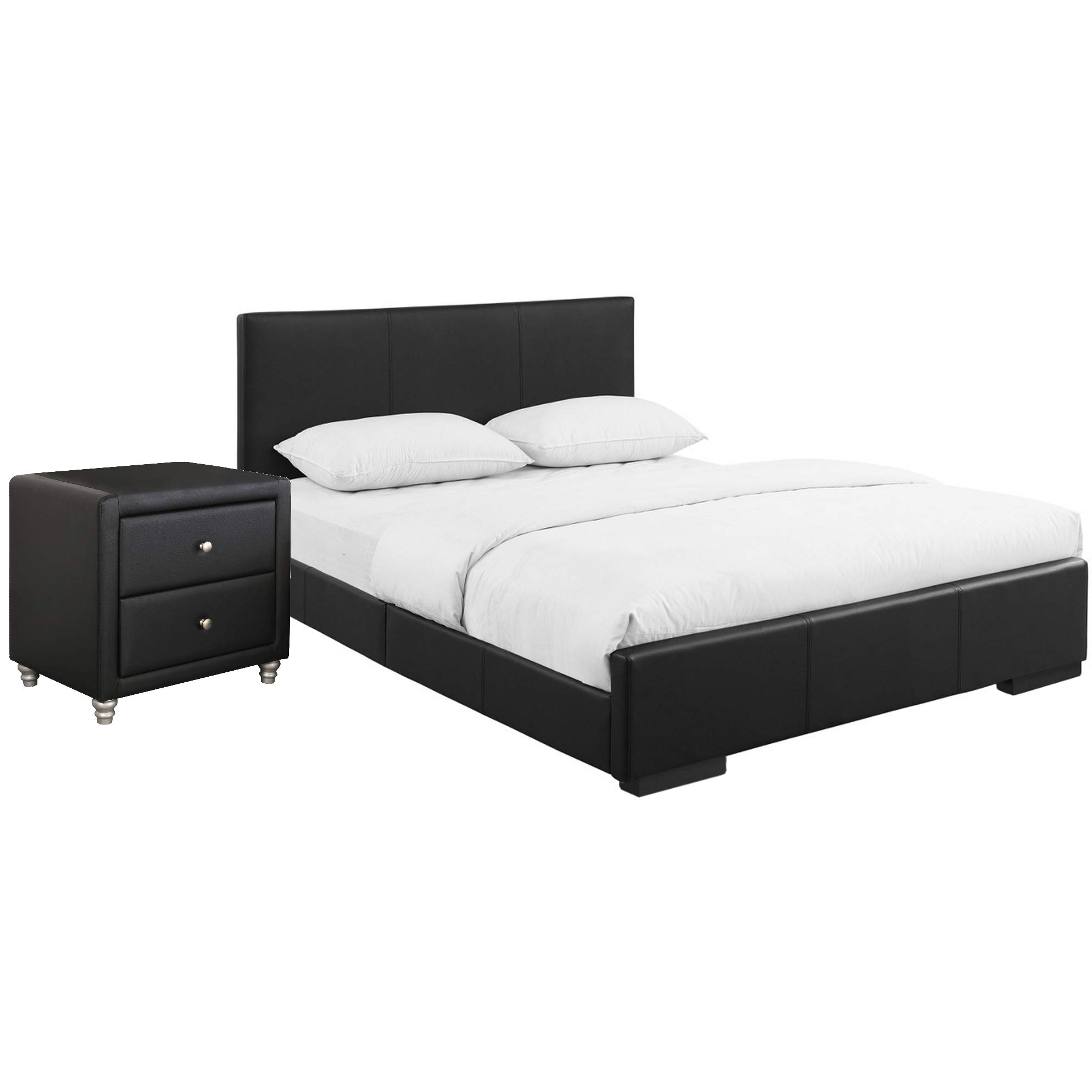 Camden Isle Hindes Upholstered Platform Bed King Size with Nightstand - Black Upholstered Bed Frame for Master Bedroom, Guest Room & Modern Home Decor