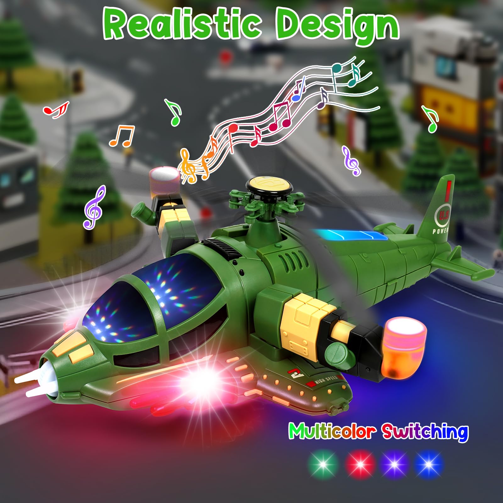 **Best Helicopter Toy for Toddlers 1-5 Years - LED Lights & Fun Sounds, 360° Rotation, Auto Bump Feature - Autism Sensory Toy for Boys & Girls - Perfect Birthday Gift for Kids (Green) - Indoor & Outdoor Play**