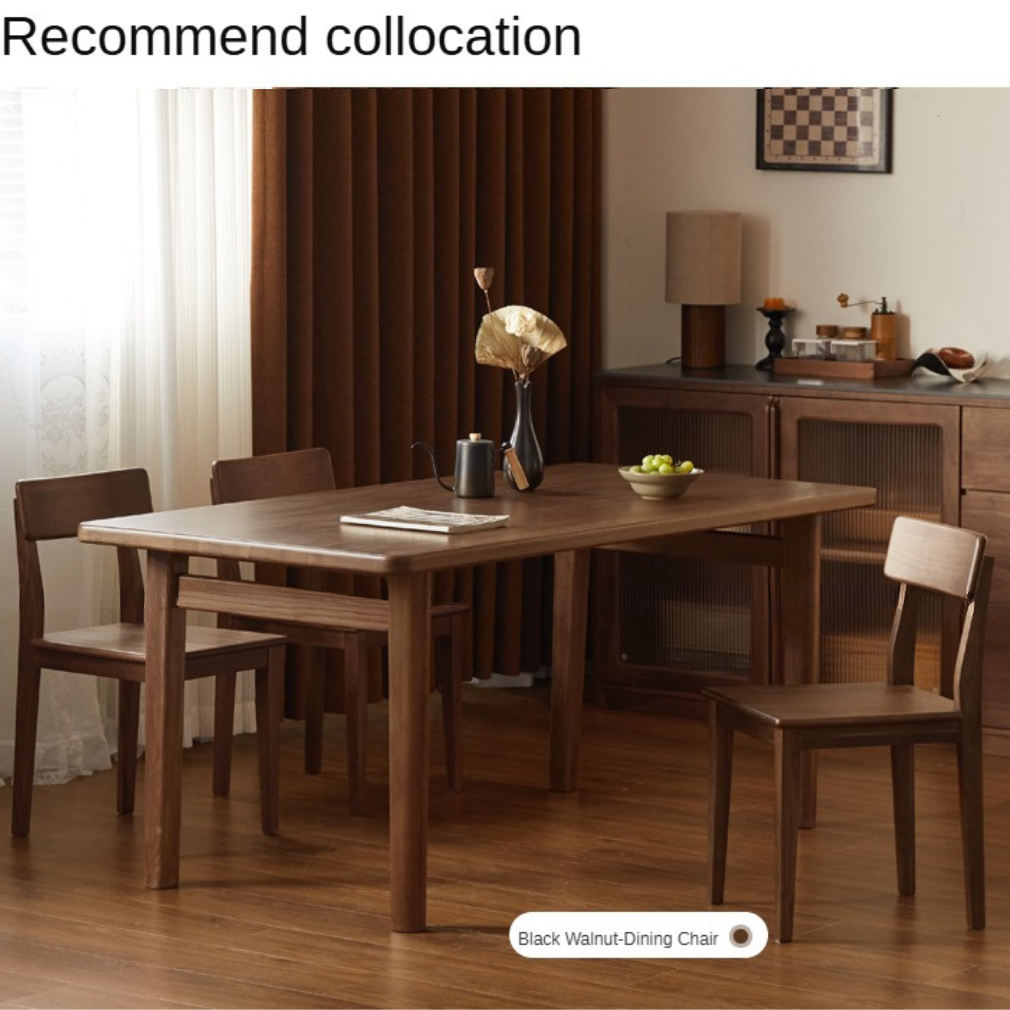 Premium Black Walnut Solid Wood Modern Dining Table - Large Rectangular Farmhouse Style for Kitchen, Dining Room & Open Concept Living Spaces