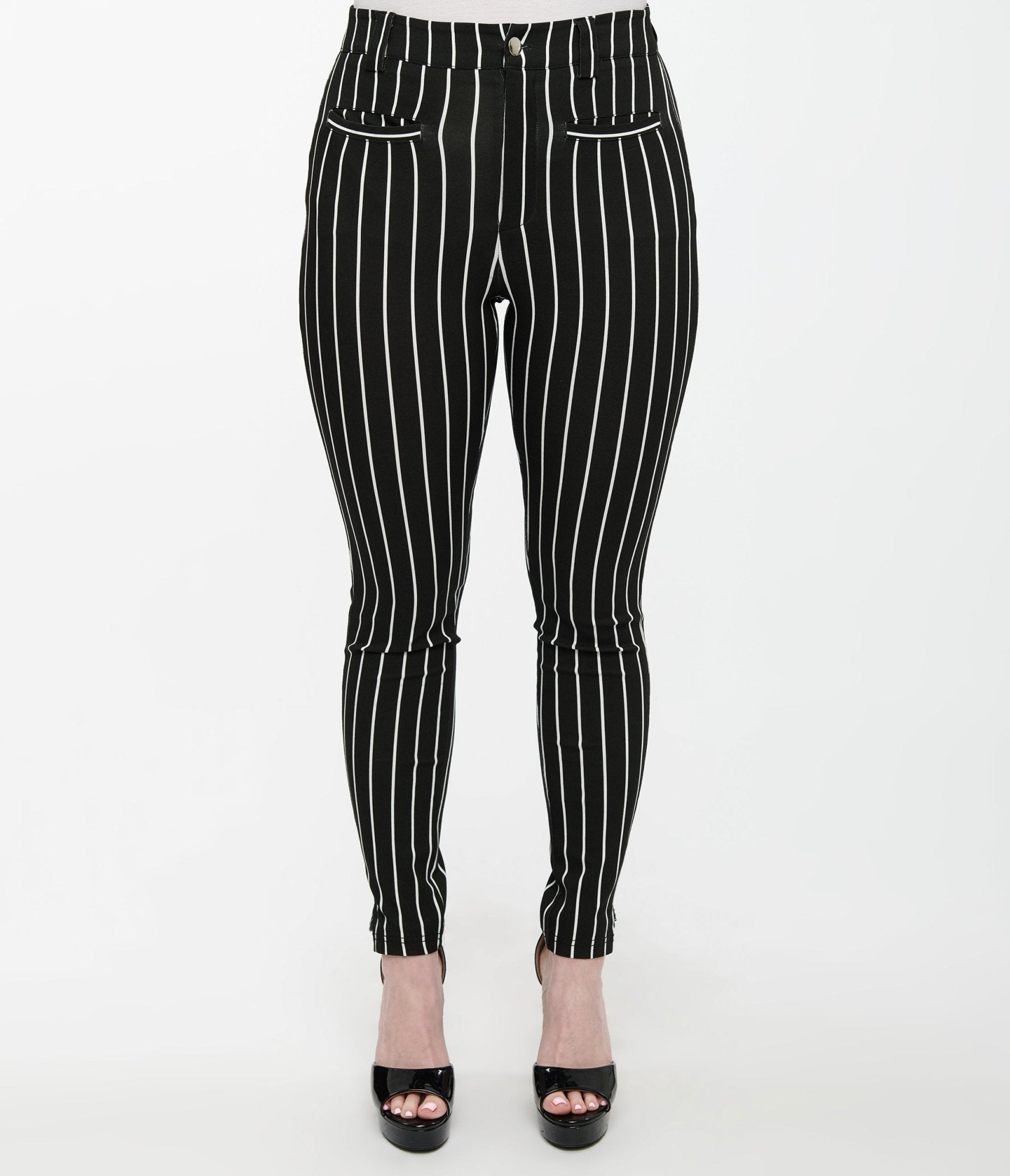 Unique Vintage Tim Burton's The Nightmare Before Christmas Jack Skellington Black & White Striped Stretch Pants | Official Movie Merchandise | Halloween Costume & Cosplay Outfit
