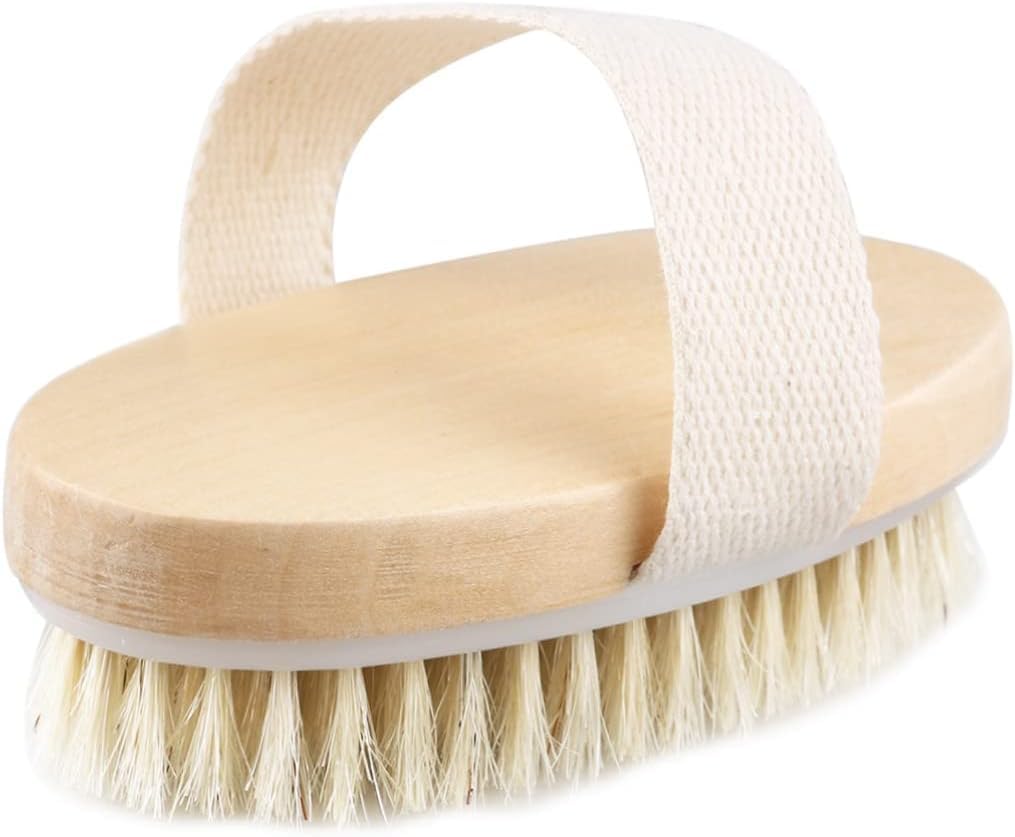 Natural Bristle Dry Skin Body Brush - Wooden Exfoliating & Massage Scrub Brush for Cellulite, Lymphatic Drainage & Improved Blood Circulation | SPA Quality for Soft Skin, Home & Shower Use
