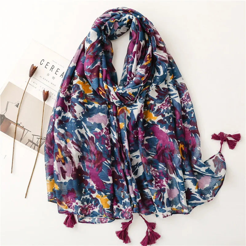 2023 Fashion Paisley Abstract Floral Tassel Viscose Shawl Scarf - Women's Lightweight Pashmina Wrap Stole & Muslim Hijab (180x90cm) - Perfect for Daily Wear, Office, Parties & Prayer