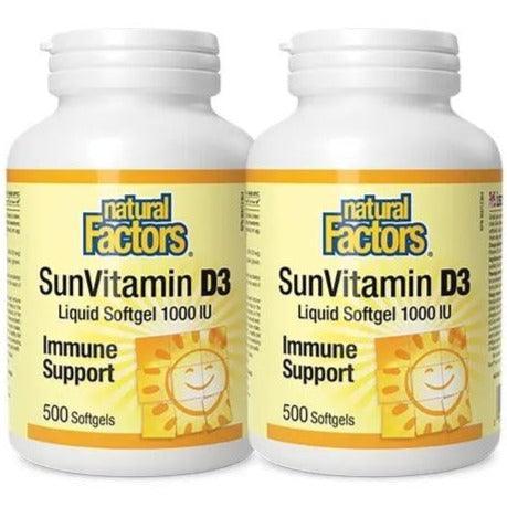 Natural Factors Vitamin D3 1000 IU Softgels - Twin Pack (500+500) for Immune Support & Bone Health - Daily Supplement for Adults & Seniors