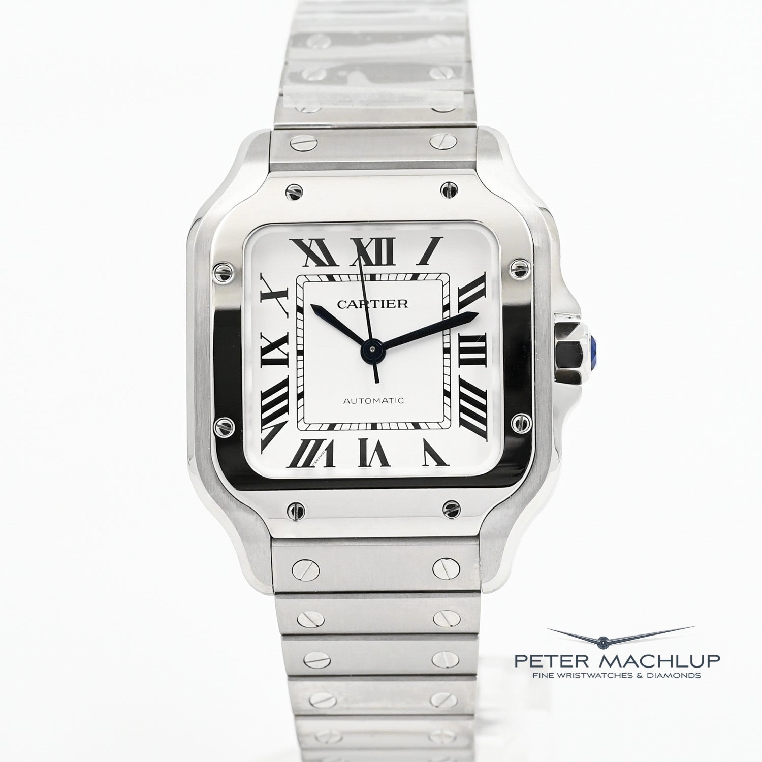 Cartier Santos MM Automatic Watch for Men - Luxury Stainless Steel Timepiece with Date Display - Perfect for Business, Formal Events & Everyday Wear