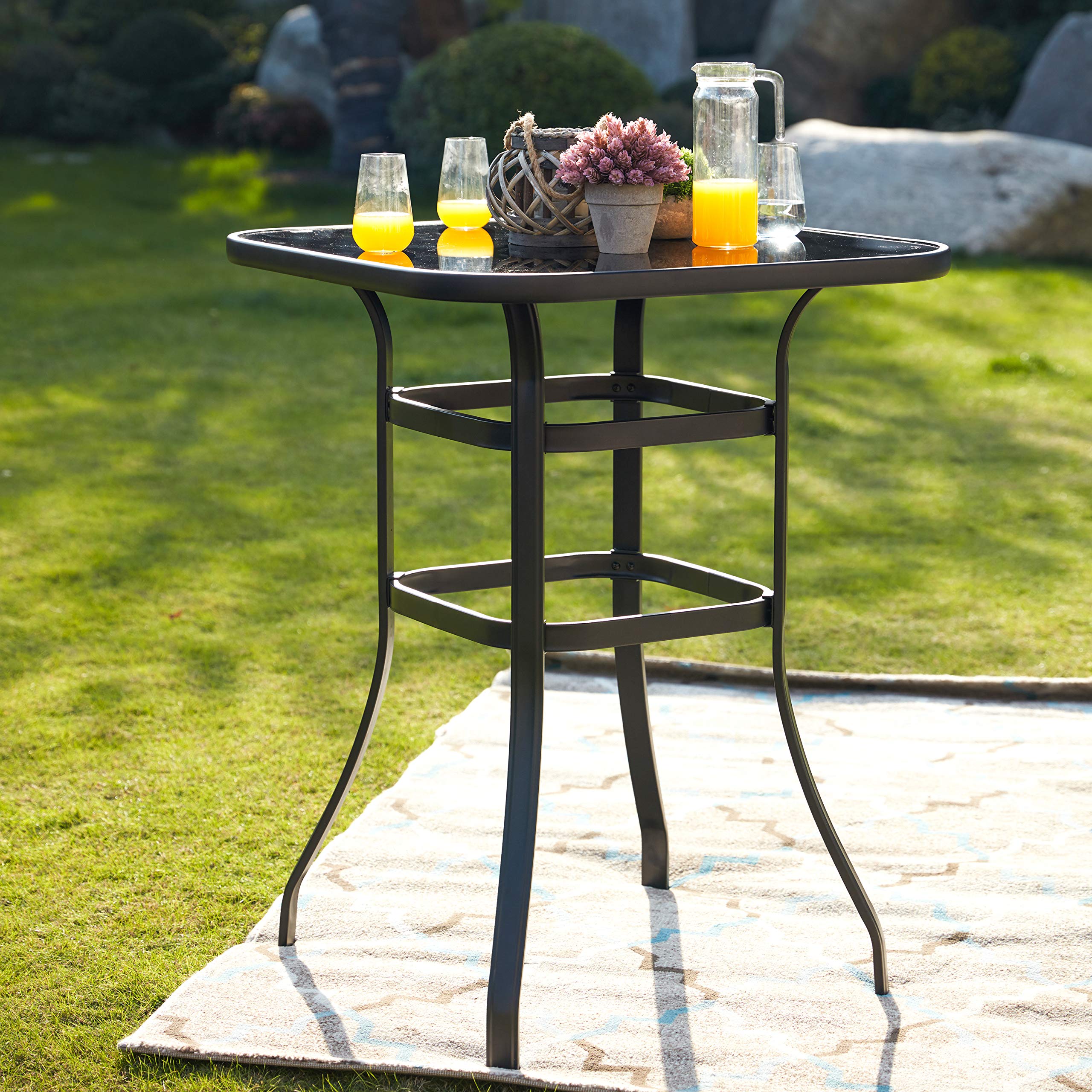 LOKATSE HOME 3-Piece Bar Stool Set with 2 Swivel Bar Stools & 1 Adjustable Height Bistro Table - Patio Dining Furniture, Red Tesling Fabric - Perfect for Outdoor Entertaining, Backyard BBQs, and Poolside Lounging