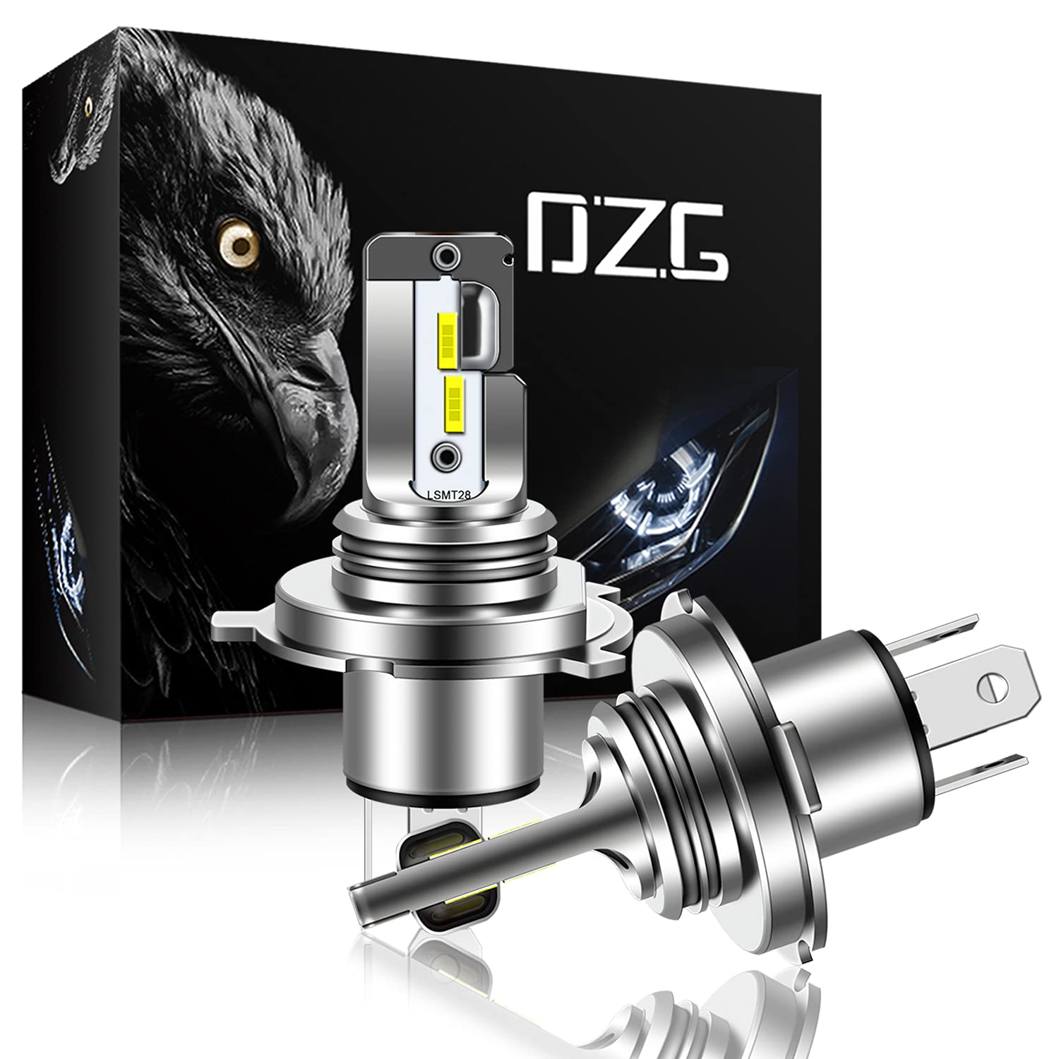 DZG H4 9003 HB2 LED Headlight Bulbs - Fanless HS1 H19 P43t LED Bulb, Plug and Play High/Low Beam 6500K Super Bright - Car Headlamp Conversion Kit (Pack of 2) - Perfect for Night Driving, Off-Road & Vehicle Upgrades