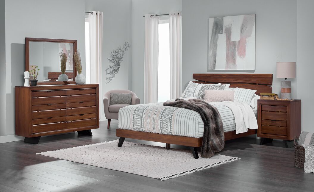 Camila 6-Piece Full Bedroom Set - Rustic Brown Wood Finish | Complete Bed Frame, Nightstands & Dresser | Perfect for Farmhouse, Cottage & Rustic Style Bedrooms