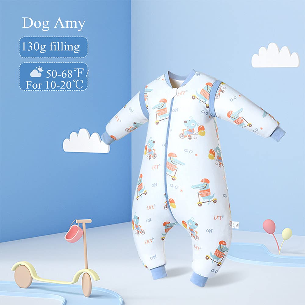 Organic Baby Sleeping Bag with Detachable Sleeves - All Seasons Wearable Blanket for Toddlers with Legs - Perfect for Nursery, Daycare & Cozy Home Naps