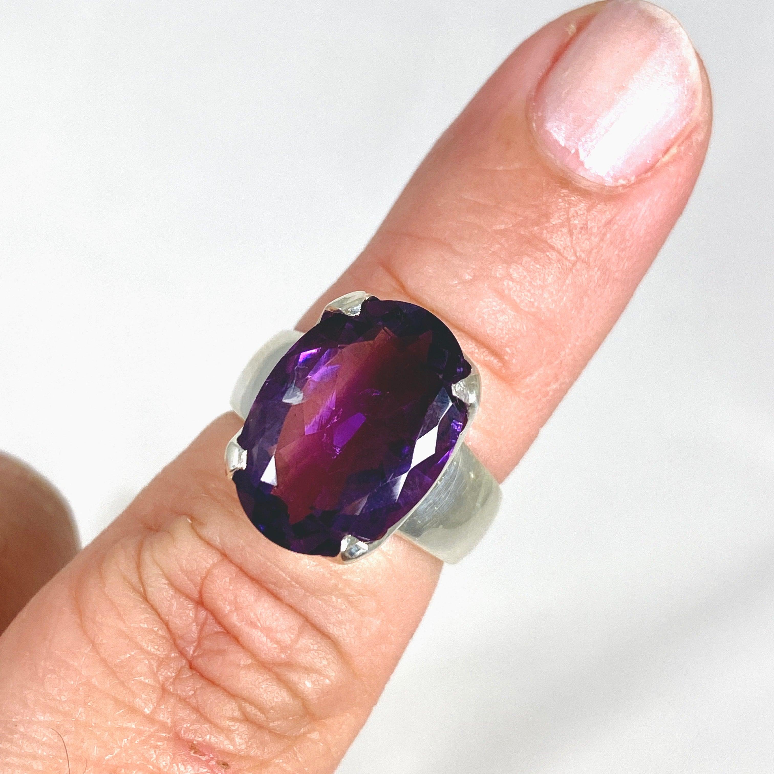 Amethyst Faceted Oval Ring - Size 7, Sterling Silver Jewelry KRGJ2965 | Elegant Gift for Women, Birthday, Anniversary, Wedding, Party & Everyday Wear