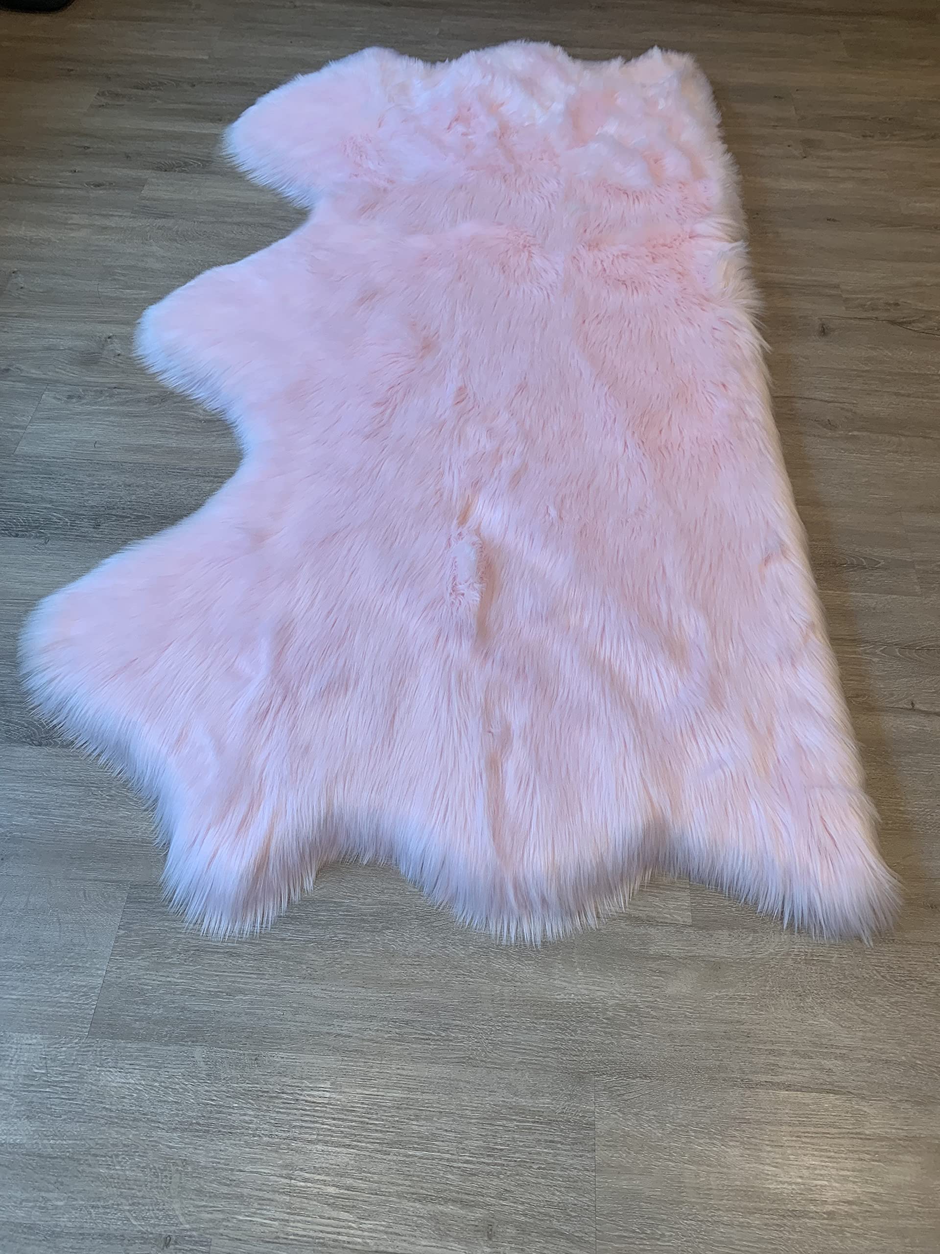 LAMBZY Faux Sheepskin Rug - Super Soft Hypoallergenic Shaggy Carpet for Living Room, Nursery, Bedroom & Sofa - Pink Free Shape 3x6 Feet - Cozy Home Decor, Perfect for Kids Play Area & Winter Floor Mat
