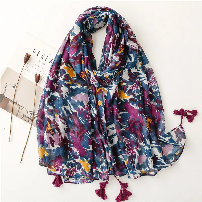 2023 Fashion Paisley Abstract Floral Tassel Viscose Shawl Scarf - Women's Lightweight Pashmina Wrap Stole & Muslim Hijab (180x90cm) - Perfect for Daily Wear, Office, Parties & Prayer