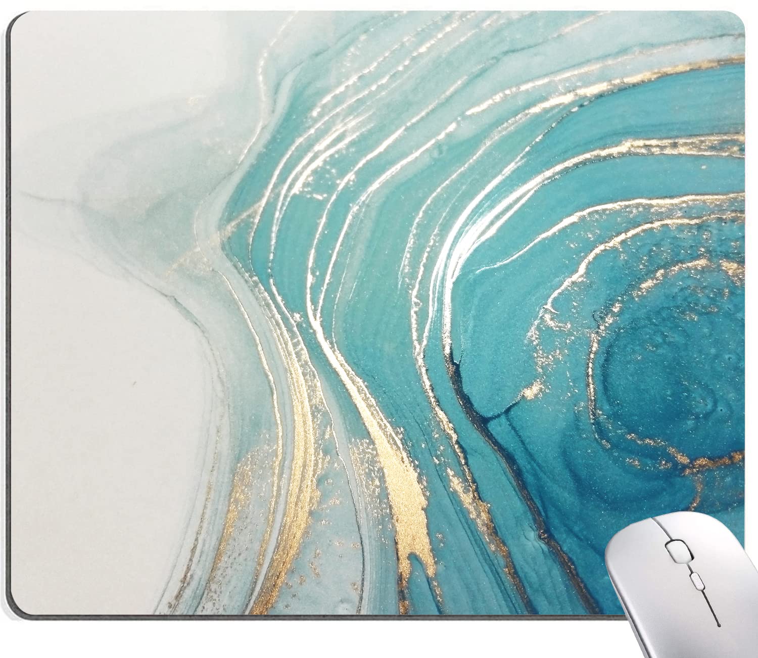 Premium Marble Mouse Pad - Non-Slip Rubber Base, Waterproof Square Mouse Mat for Office, Laptop & Gaming Desk - Blue Marbling Design for Enhanced Comfort & Precision