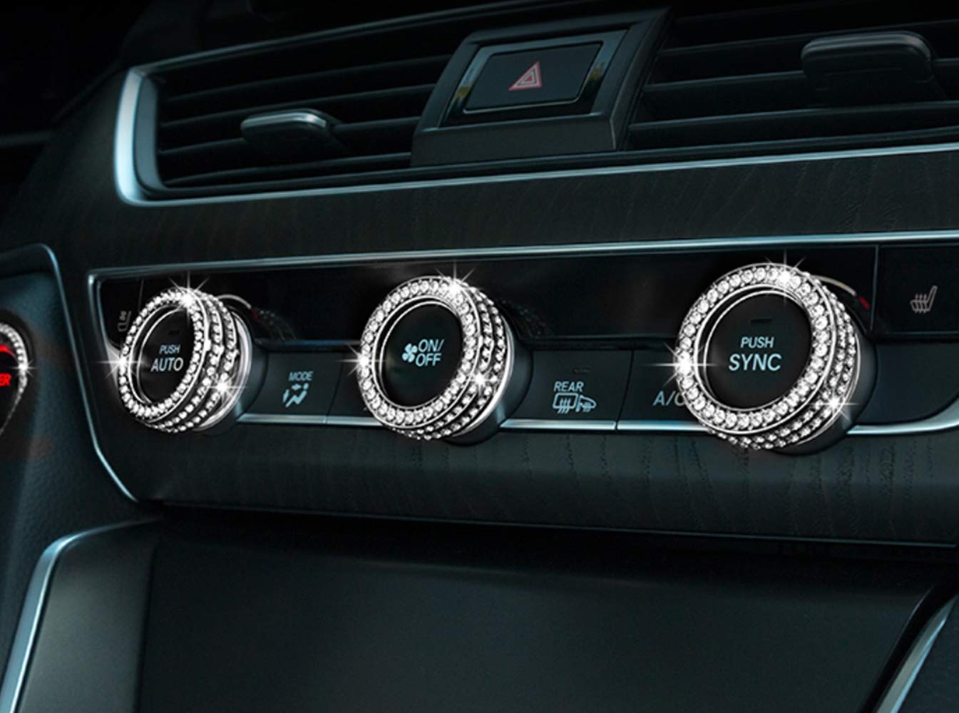 3D Rhinestone AC Knob Cover Set (3PC) for Honda Accord 2018-2022 - Bling Interior Accessories Fit EX/EX-L/Touring Models - Upgrade Your Car's Style for Parties & Special Occasions